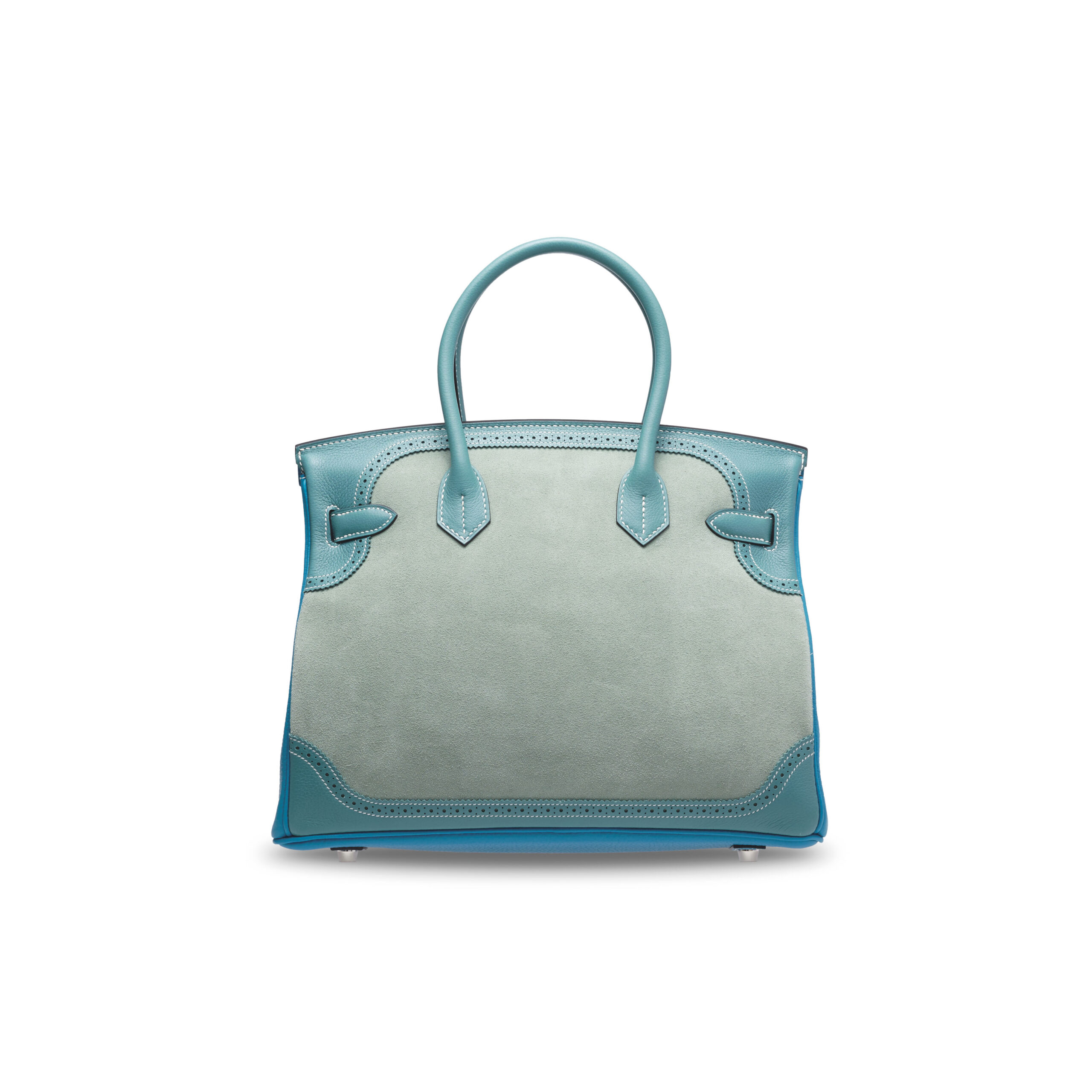 A LIMITED EDITION CIEL & TURQUOISE VEAU DOBLIS, CLÉMENCE & EVERCOLOR LEATHER GRIZZLY GHILLIES BIRKIN 30 WITH PALLADIUM HARDWARE 4 A LIMITED EDITION CIEL & TURQUOISE VEAU DOBLIS, CLÉMENCE & EVERCOLOR LEATHER GRIZZLY GHILLIES BIRKIN 30 WITH PALLADIUM HARDWARE - Image 4