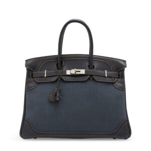A LIMITED EDITION DENIM & BLACK SWIFT LEATHER GHILLIES BIRKIN 35 WITH BRUSHED PALLADIUM HARDWARE