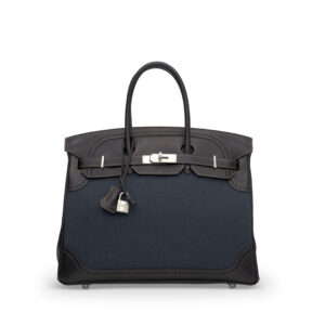 A LIMITED EDITION DENIM CANVAS & BLACK EVERCALF LEATHER GHILLIES BIRKIN 35 WITH BRUSH PALLADIUM HARDWARE