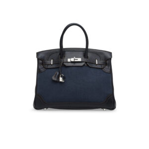 A LIMITED EDITION DENIM CANVAS & BLACK EVERCALF LEATHER GHILLIES BIRKIN 35 WITH BRUSHED PALLADIUM HARDWARE
