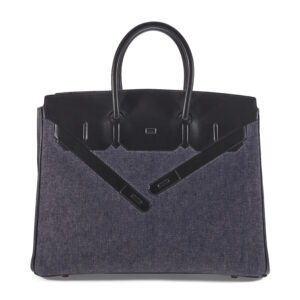 A LIMITED EDITION DENIM TOILE & BLACK EVERCALF LEATHER SHADOW BIRKIN 35 WITH PALLADIUM HARDWARE (1)