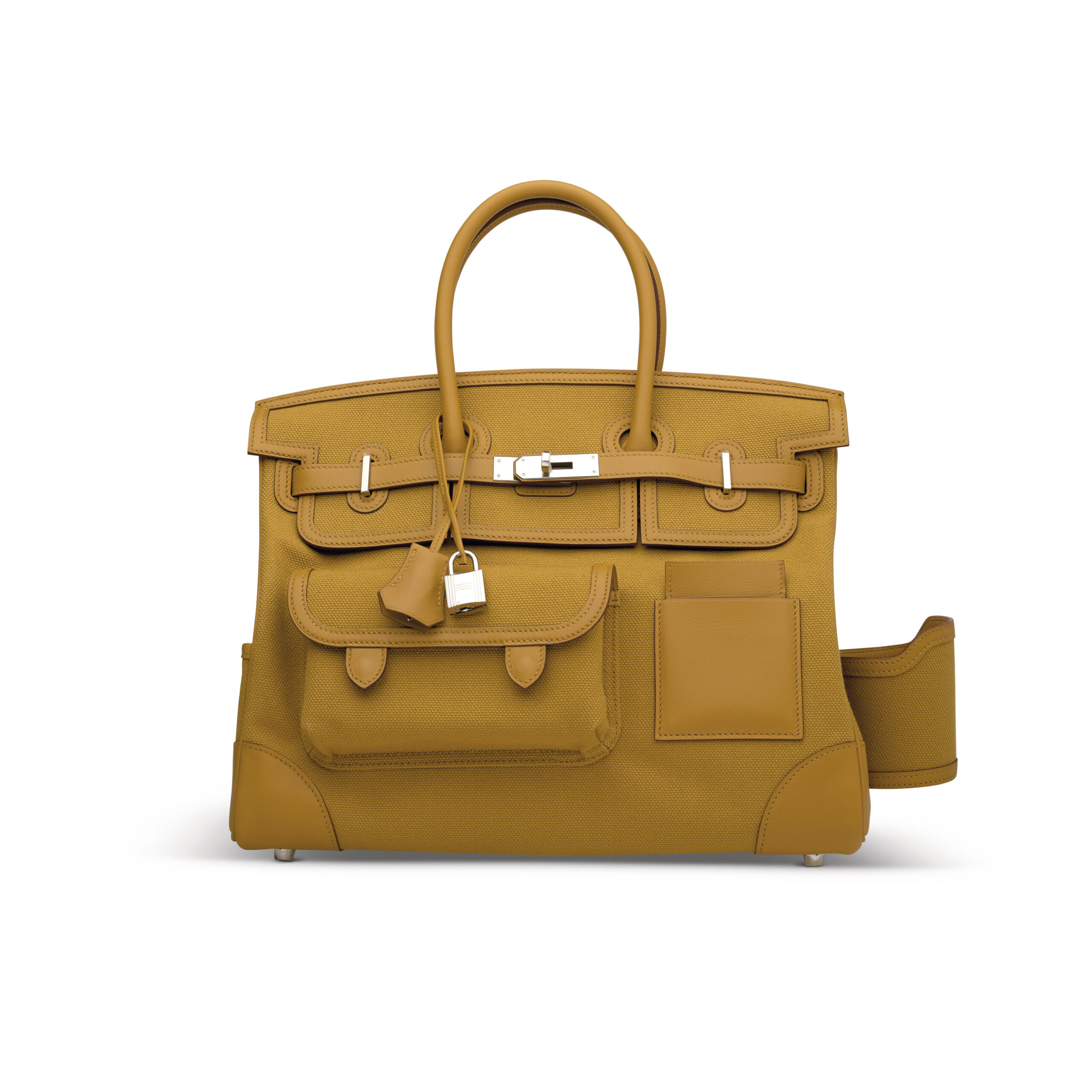 A LIMITED EDITION DESERT CANVAS & SESAME SWIFT LEATHER CARGO BIRKIN 35 WITH PALLADIUM HARDWARE 1 A LIMITED EDITION DESERT CANVAS & SESAME SWIFT LEATHER CARGO BIRKIN 35 WITH PALLADIUM HARDWARE (1)