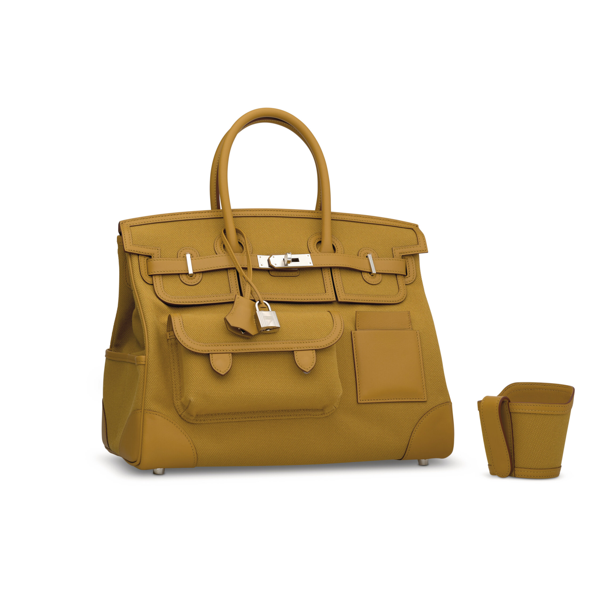 A LIMITED EDITION DESERT CANVAS & SESAME SWIFT LEATHER CARGO BIRKIN 35 WITH PALLADIUM HARDWARE 7 A LIMITED EDITION DESERT CANVAS & SESAME SWIFT LEATHER CARGO BIRKIN 35 WITH PALLADIUM HARDWARE - Image 7