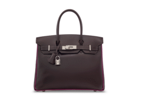 A LIMITED EDITION ÉBÈNE CALF BOX LEATHER & CYCLAMEN BIRKIN 30 WITH PALLADIUM HARDWARE