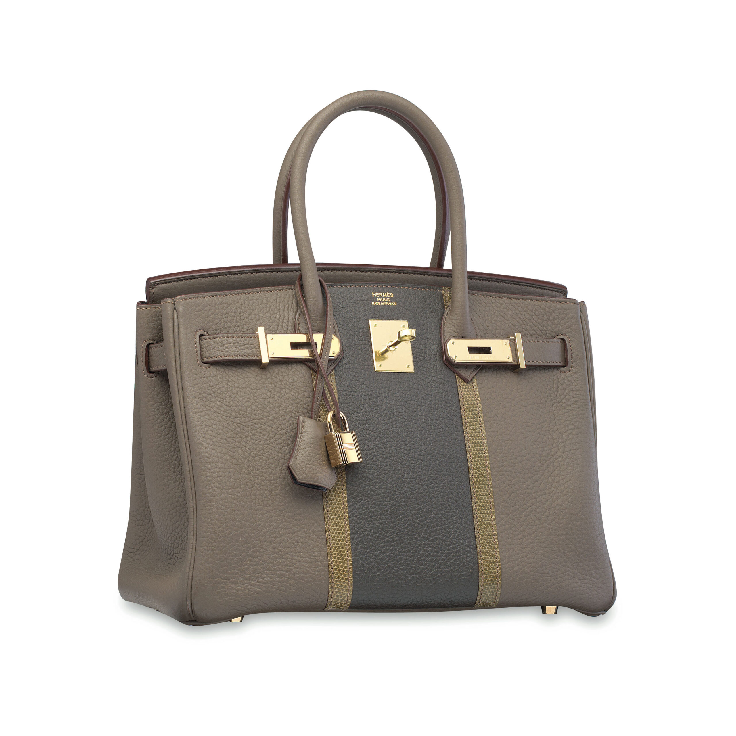 A LIMITED EDITION ÉTAIN, VERT DE GRIS CLÉMENCE LEATHER AND SHINY GRIS FONCÉ LIZARD CLUB BIRKIN 30 WITH GOLD HARDWARE 3 A LIMITED EDITION ÉTAIN, VERT DE GRIS CLÉMENCE LEATHER AND SHINY GRIS FONCÉ LIZARD CLUB BIRKIN 30 WITH GOLD HARDWARE - Image 3