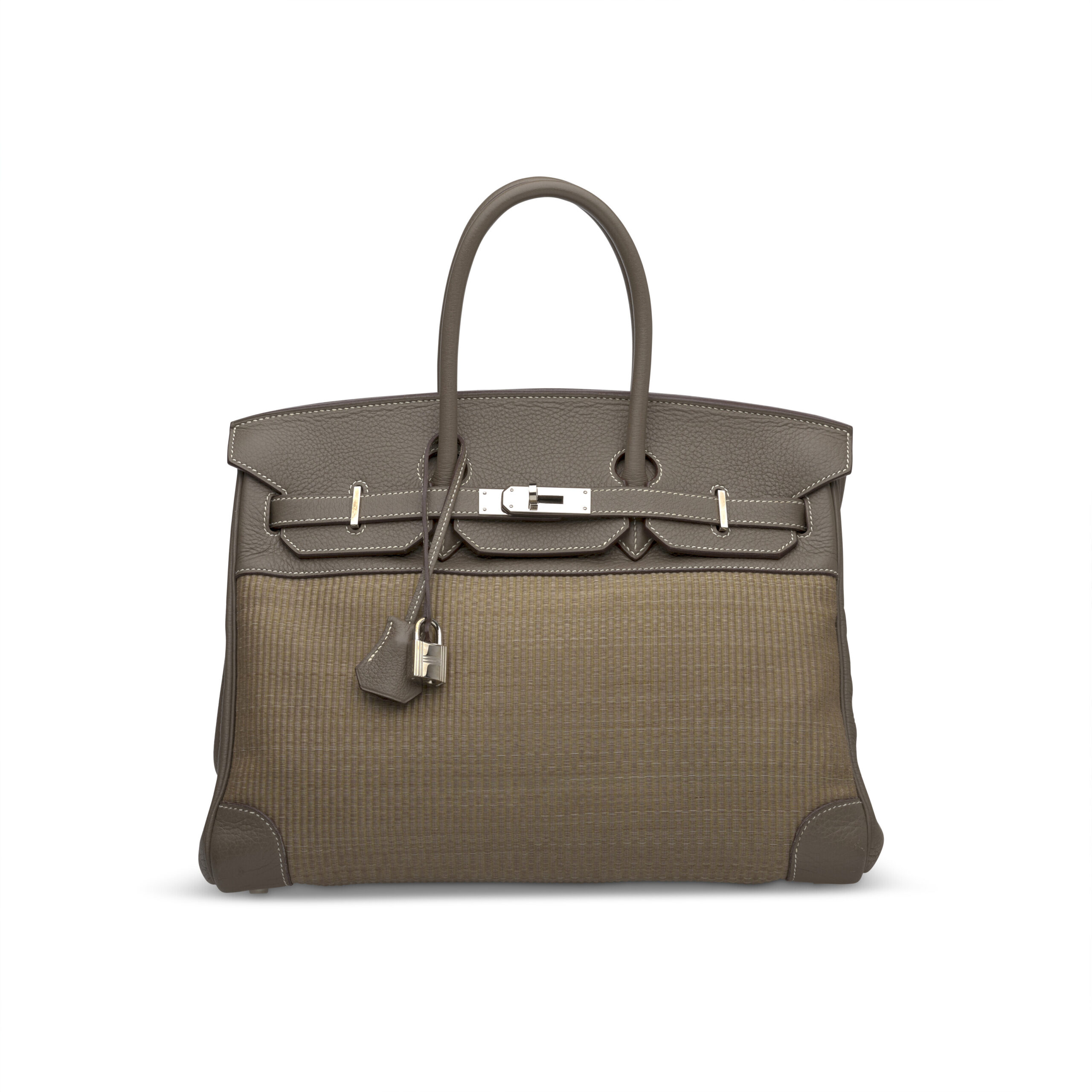 A LIMITED EDITION ÉTOUPE CLÉMENCE LEATHER & CRINOLINE BIRKIN 35 WITH PALLADIUM HARDWARE 1 A LIMITED EDITION ÉTOUPE CLÉMENCE LEATHER & CRINOLINE BIRKIN 35 WITH PALLADIUM HARDWARE