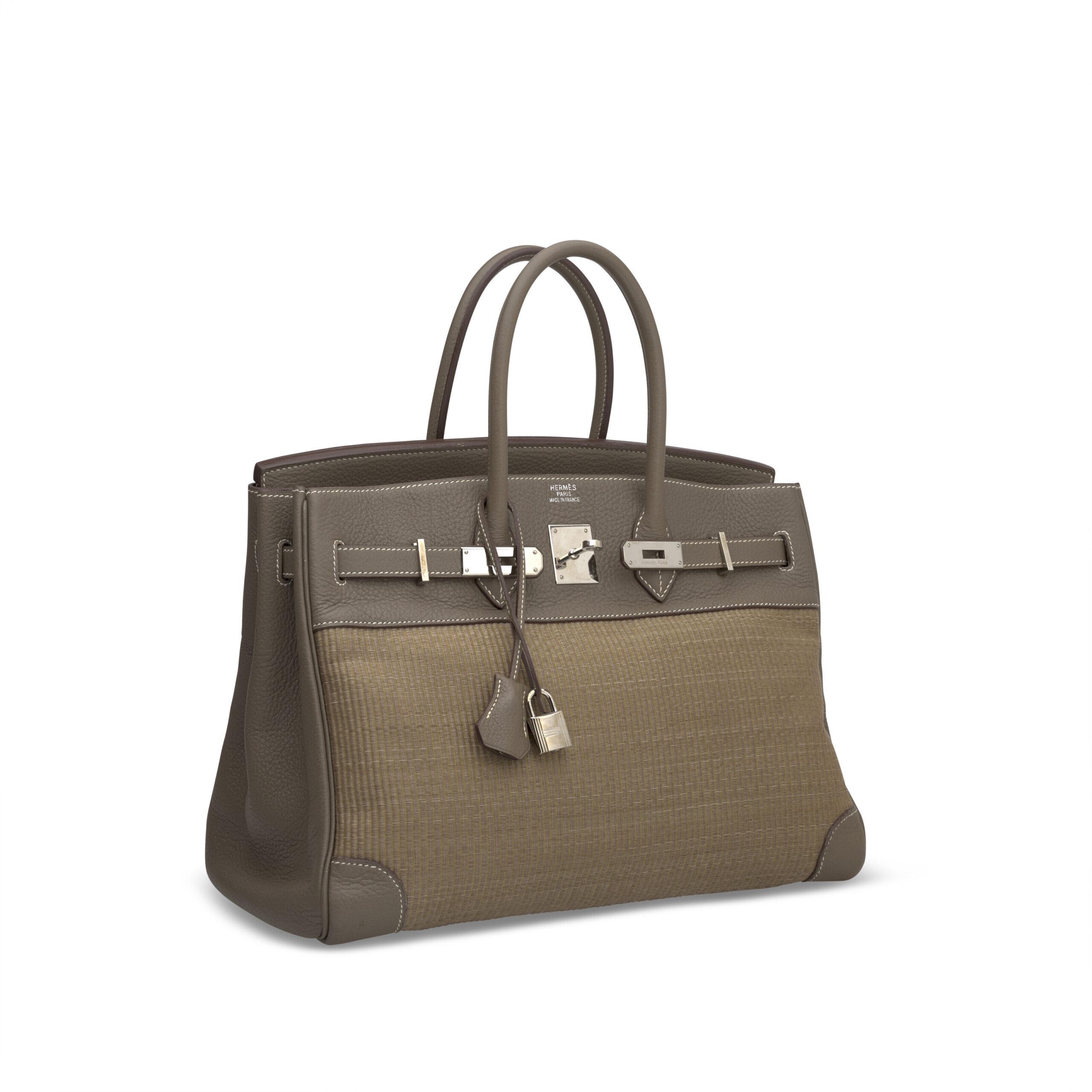 A LIMITED EDITION ÉTOUPE CLÉMENCE LEATHER & CRINOLINE BIRKIN 35 WITH PALLADIUM HARDWARE 3 A LIMITED EDITION ÉTOUPE CLÉMENCE LEATHER & CRINOLINE BIRKIN 35 WITH PALLADIUM HARDWARE - Image 3