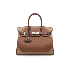 A LIMITED EDITION ÉTRUSQUE, MOUSSE & MARRON FONCÉ OSTRICH GHILLIES BIRKIN 30 WITH PERMABRASS HARDWARE