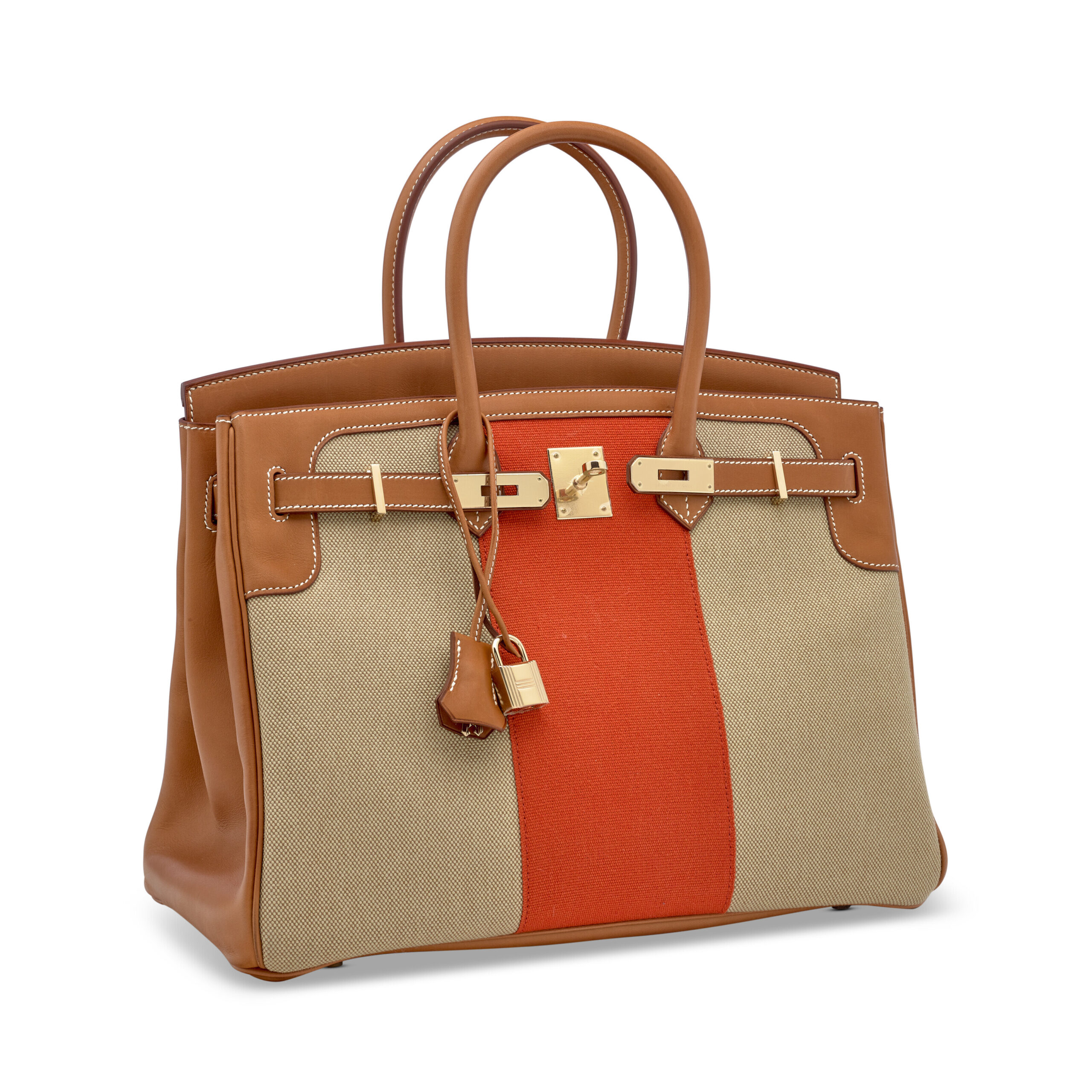 A LIMITED EDITION FICELLE, PAPRIKA TOILE & BARÉNIA LEATHER FLAG BIRKIN 35 WITH PERMABRASS HARDWARE 3 A LIMITED EDITION FICELLE, PAPRIKA TOILE & BARÉNIA LEATHER FLAG BIRKIN 35 WITH PERMABRASS HARDWARE - Image 3