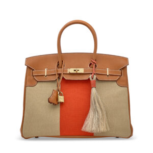 A LIMITED EDITION FICELLE, PAPRIKA TOILE & BARÉNIA LEATHER FLAG BIRKIN 35 WITH PERMABRASS HARDWARE (4)