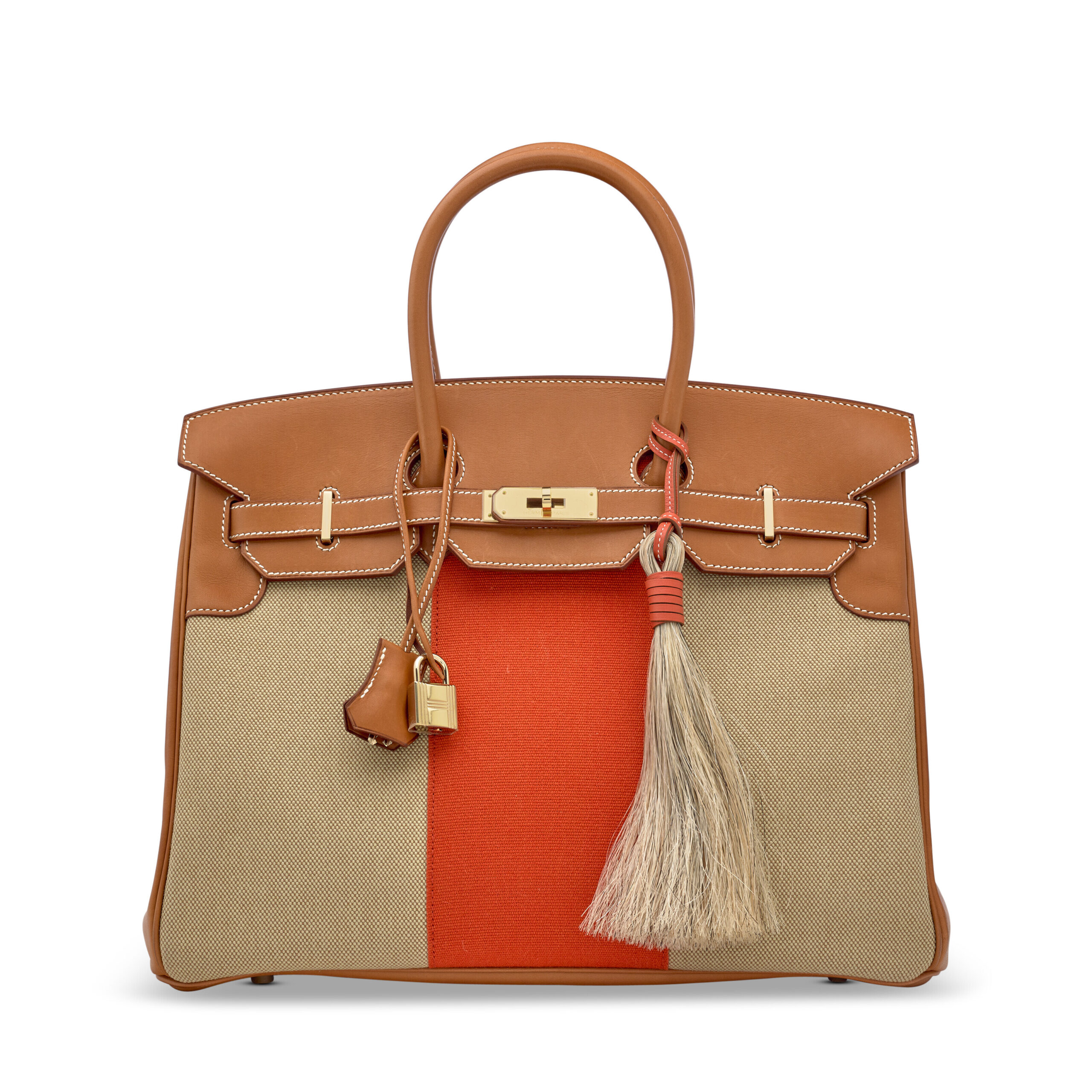 A LIMITED EDITION FICELLE, PAPRIKA TOILE & BARÉNIA LEATHER FLAG BIRKIN 35 WITH PERMABRASS HARDWARE 1 A LIMITED EDITION FICELLE, PAPRIKA TOILE & BARÉNIA LEATHER FLAG BIRKIN 35 WITH PERMABRASS HARDWARE (4)