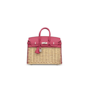 Discover the rare Hermès Framboise Swift Leather & Osier Picnic Birkin 25 with Palladium hardware. A limited edition masterpiece blending luxury craftsmanship with artisanal woven design