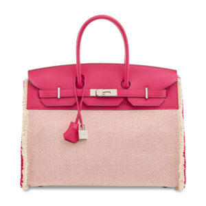 A LIMITED EDITION FRAMBOISE SWIFT LEATHER & TWILL H CANVAS FRAY FRAY BIRKIN 35 WITH PALLADIUM HARDWARE