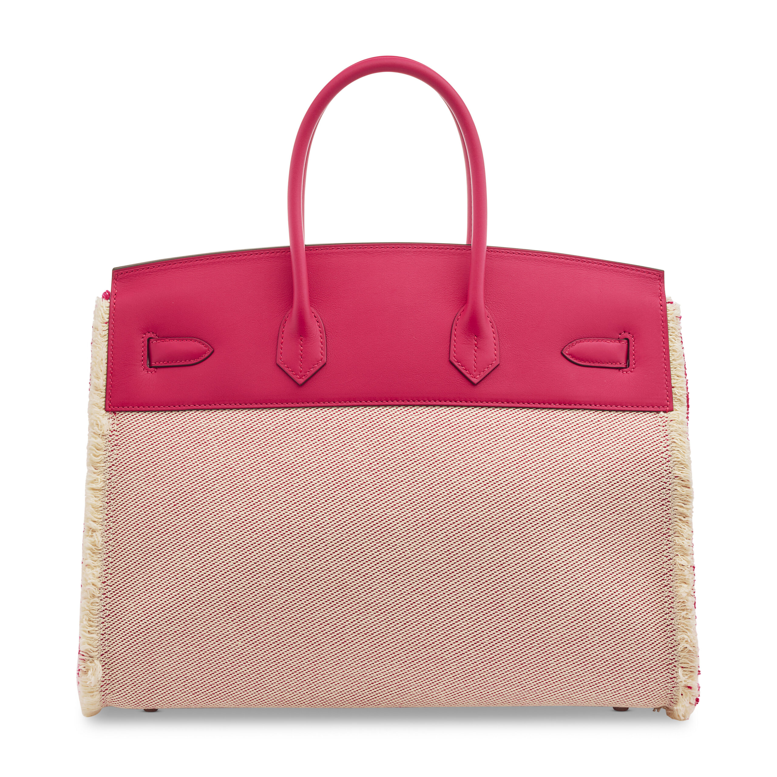 A LIMITED EDITION FRAMBOISE SWIFT LEATHER & TWILL H CANVAS FRAY FRAY BIRKIN 35 WITH PALLADIUM HARDWARE 4 A LIMITED EDITION FRAMBOISE SWIFT LEATHER & TWILL H CANVAS FRAY FRAY BIRKIN 35 WITH PALLADIUM HARDWARE - Image 4