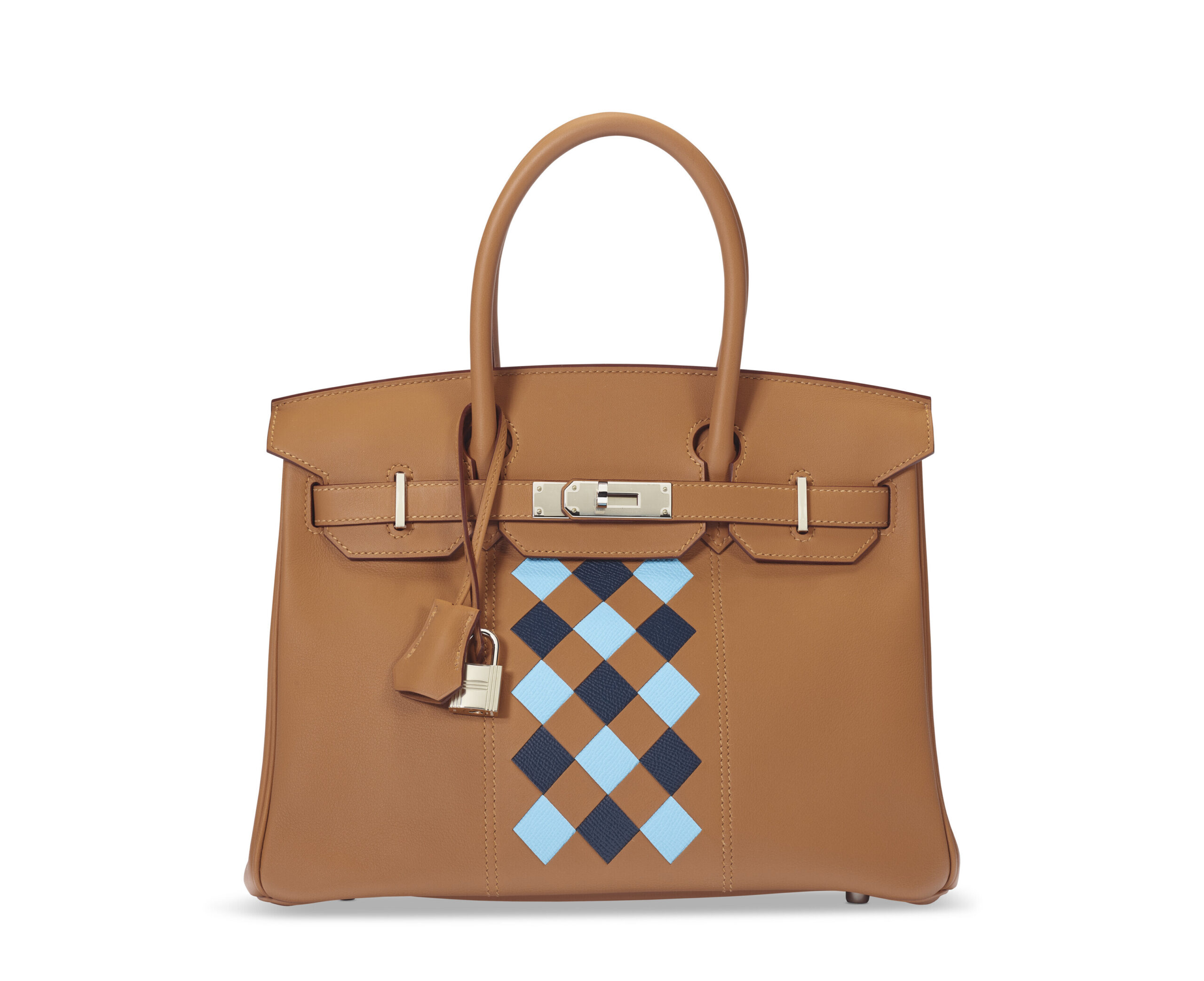 A LIMITED EDITION GOLD, BLEU DU NORD & BLEU INDIGO SWIFT AND EPSOM LEATHER TRESSAGE BIRKIN 30 WITH PALLADIUM HARDWARE 1 A LIMITED EDITION GOLD, BLEU DU NORD & BLEU INDIGO SWIFT AND EPSOM LEATHER TRESSAGE BIRKIN 30 WITH PALLADIUM HARDWARE