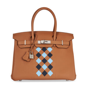 A LIMITED EDITION GOLD, BLEU DU NORD & BLEU INDIGO SWIFT AND EPSOM LEATHER TRESSAGE BIRKIN 30 WITH PALLADIUM HARDWARE