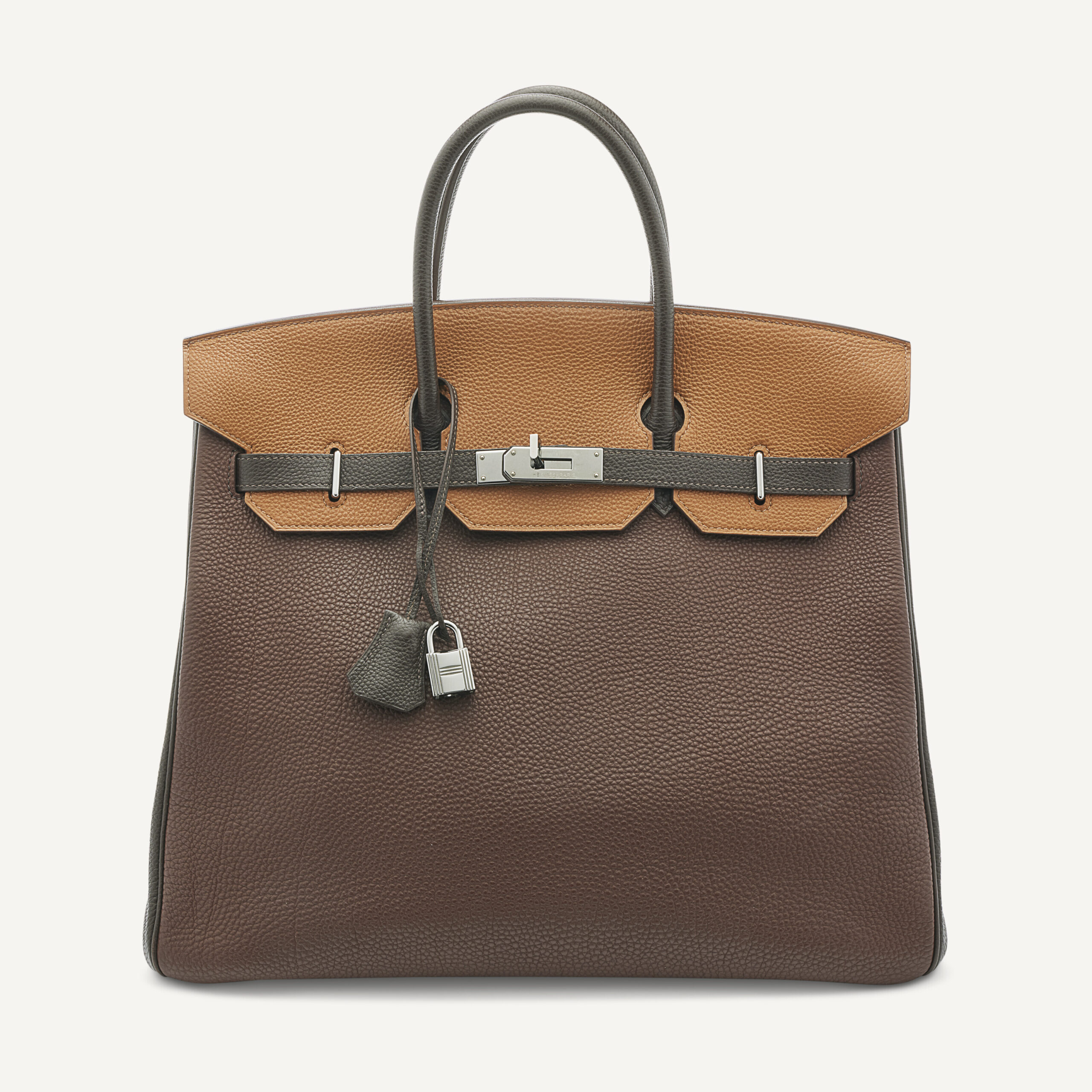 A LIMITED EDITION GOLD, HAVANE & ÉBÈNE TOGO LEATHER HAC BIRKIN 35 WITH RUTHENIUM HARDWARE 1 A LIMITED EDITION GOLD, HAVANE & ÉBÈNE TOGO LEATHER HAC BIRKIN 35 WITH RUTHENIUM HARDWARE