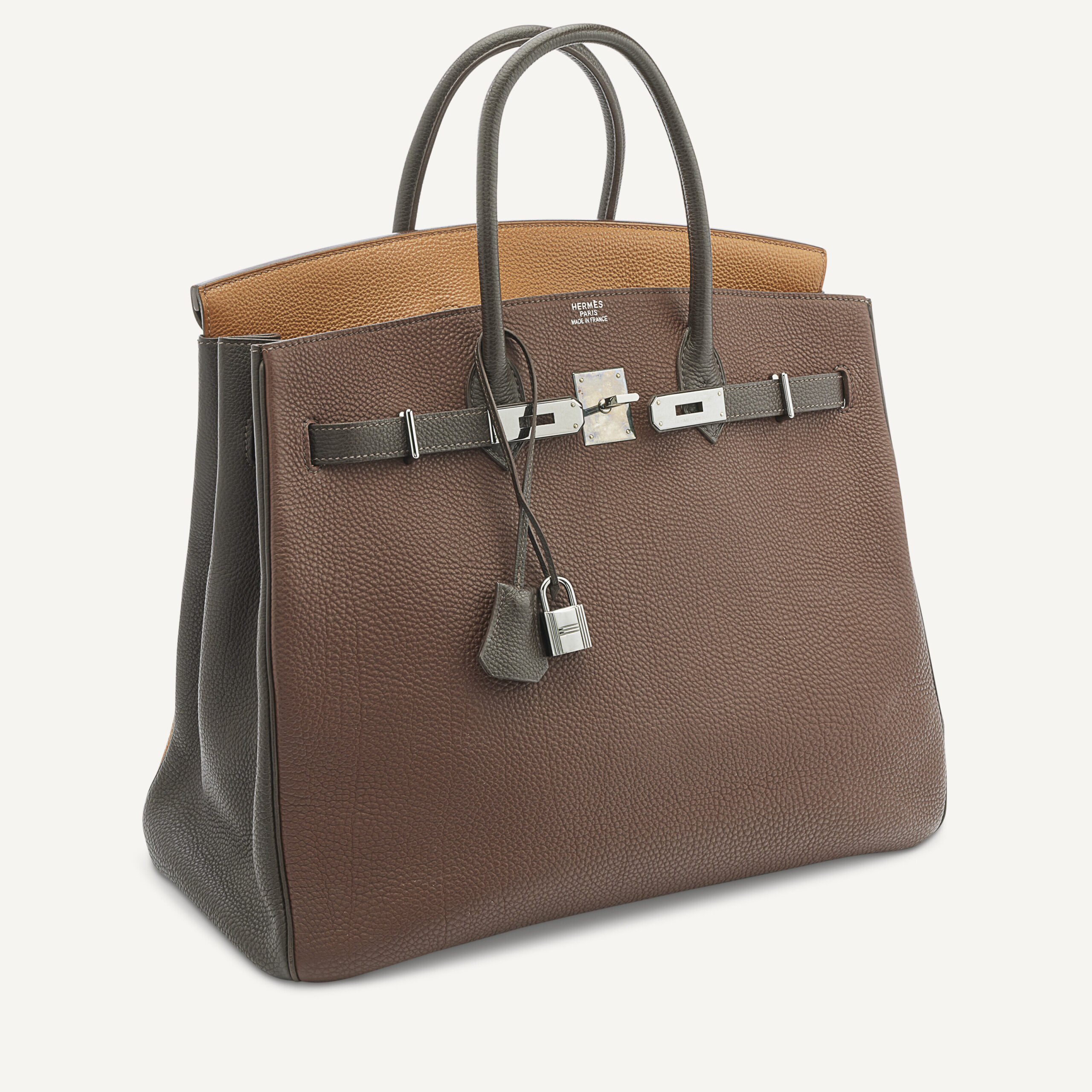 A LIMITED EDITION GOLD, HAVANE & ÉBÈNE TOGO LEATHER HAC BIRKIN 35 WITH RUTHENIUM HARDWARE 3 A LIMITED EDITION GOLD, HAVANE & ÉBÈNE TOGO LEATHER HAC BIRKIN 35 WITH RUTHENIUM HARDWARE - Image 3