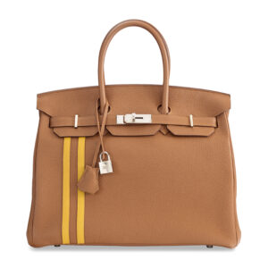 A LIMITED EDITION GOLD & JAUNE AMBRE TOGO LEATHER OFFICIER BIRKIN 35 WITH PALLADIUM HARDWARE