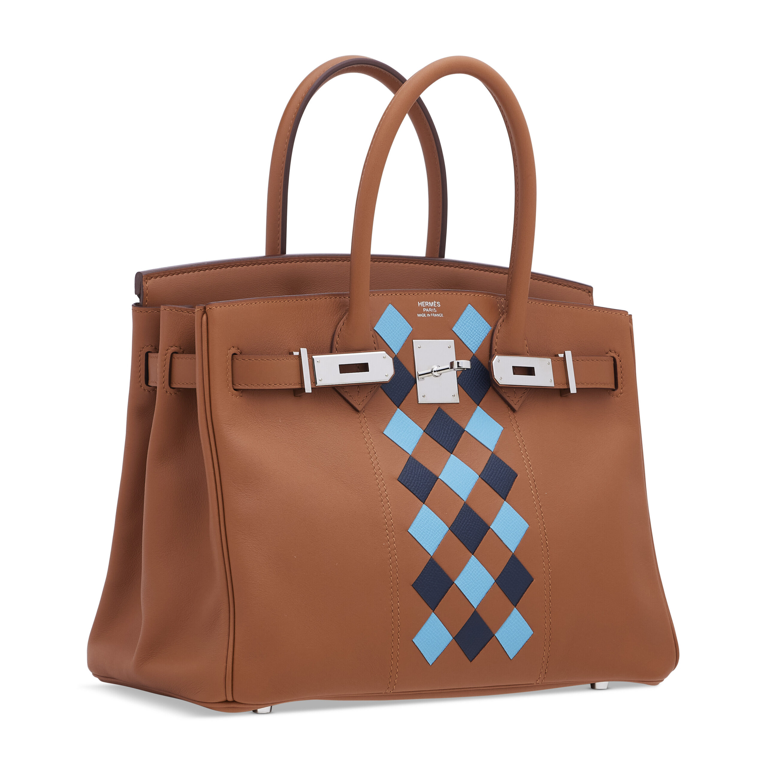 A LIMITED EDITION GOLD SWIFT, BLEU DU NORD & BLEU INDIGO EPSOM LEATHER TRESSAGE BIRKIN 30 WITH PALLADIUM HARDWARE 2 A LIMITED EDITION GOLD SWIFT, BLEU DU NORD & BLEU INDIGO EPSOM LEATHER TRESSAGE BIRKIN 30 WITH PALLADIUM HARDWARE - Image 2