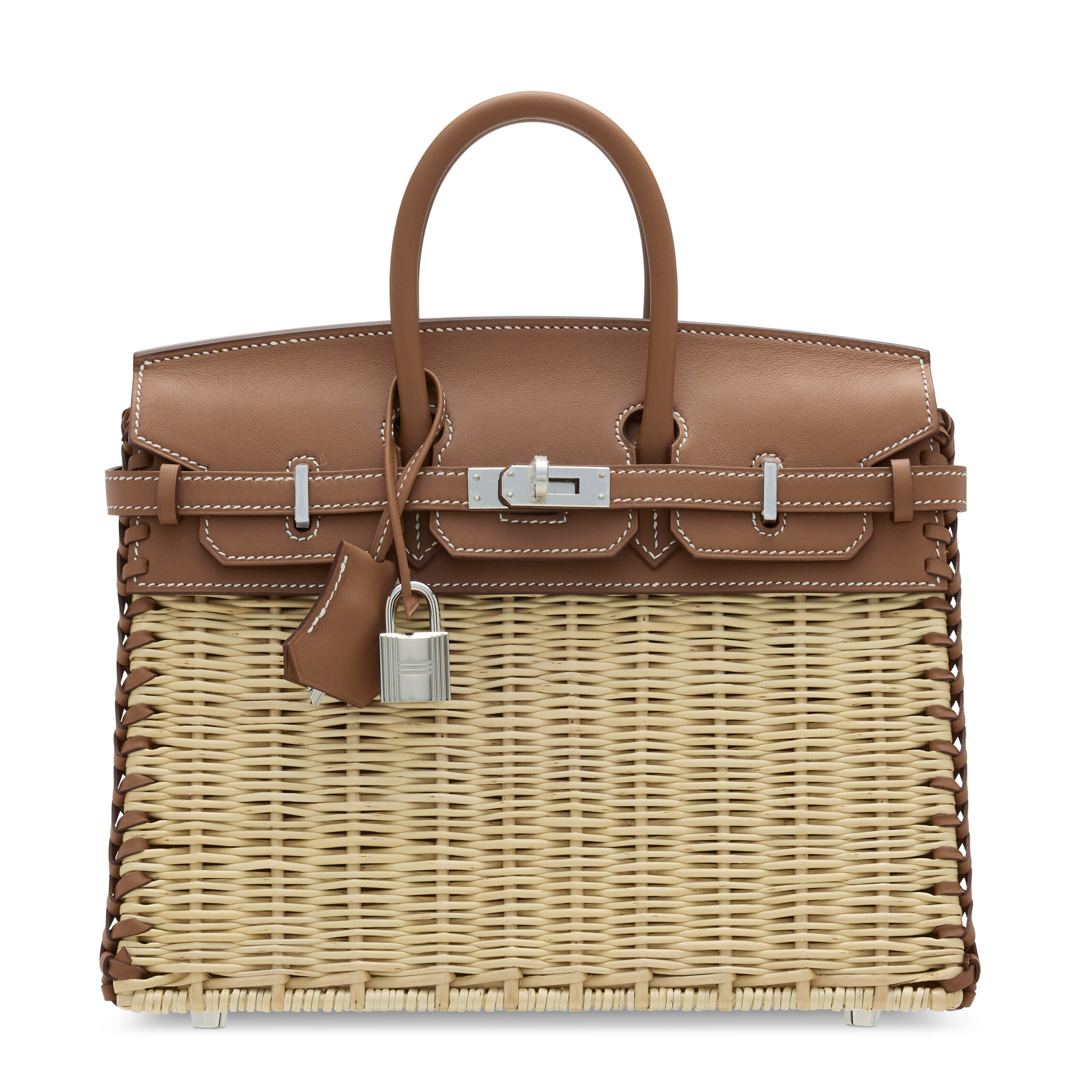 A LIMITED EDITION GOLD SWIFT LEATHER & OSIER PICNIC BIRKIN 25 WITH PALLADIUM HARDWARE 1 A LIMITED EDITION GOLD SWIFT LEATHER & OSIER PICNIC BIRKIN 25 WITH PALLADIUM HARDWARE