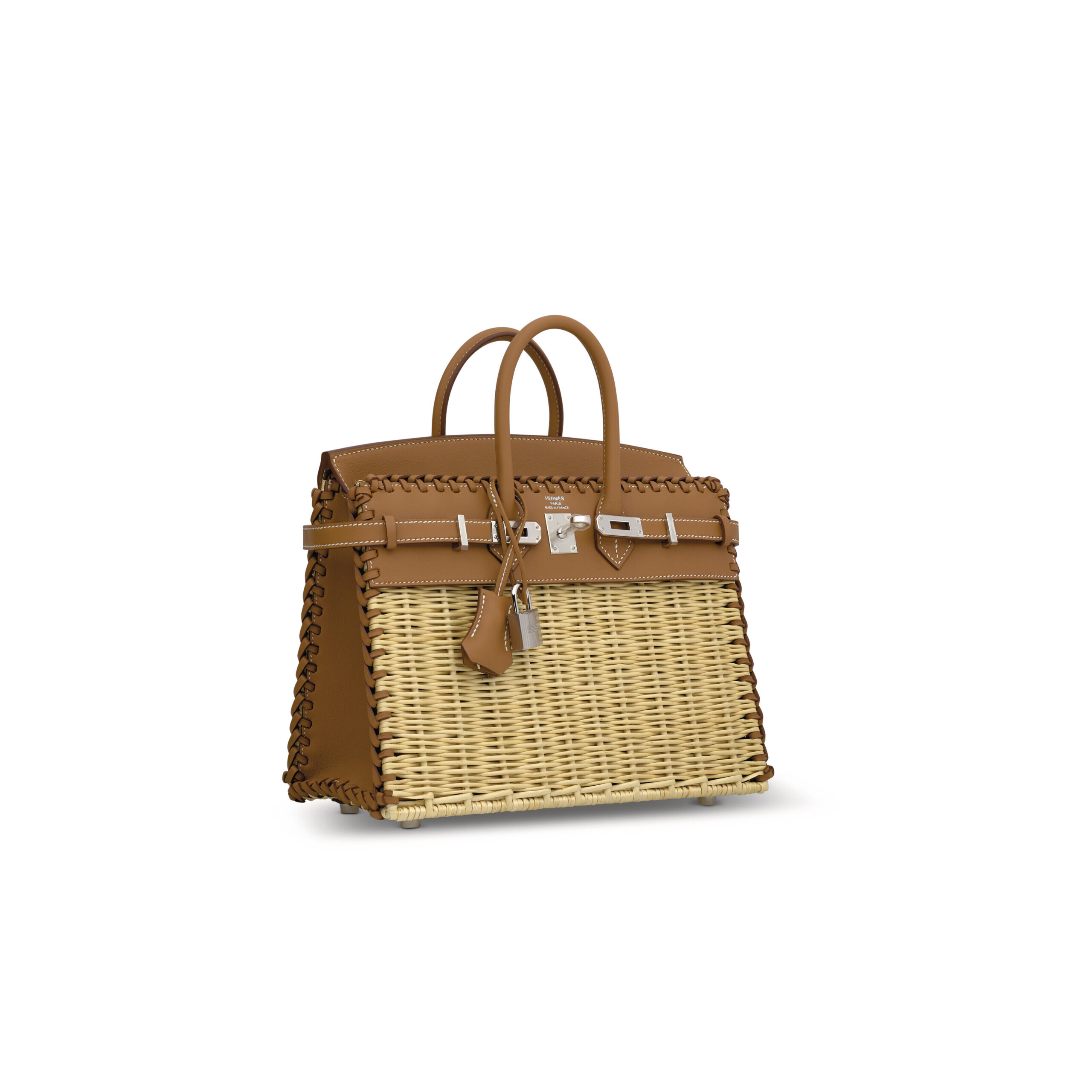 A LIMITED EDITION GOLD SWIFT LEATHER & OSIER PICNIC BIRKIN 25 WITH PALLADIUM HARDWARE 4 A LIMITED EDITION GOLD SWIFT LEATHER & OSIER PICNIC BIRKIN 25 WITH PALLADIUM HARDWARE - Image 4