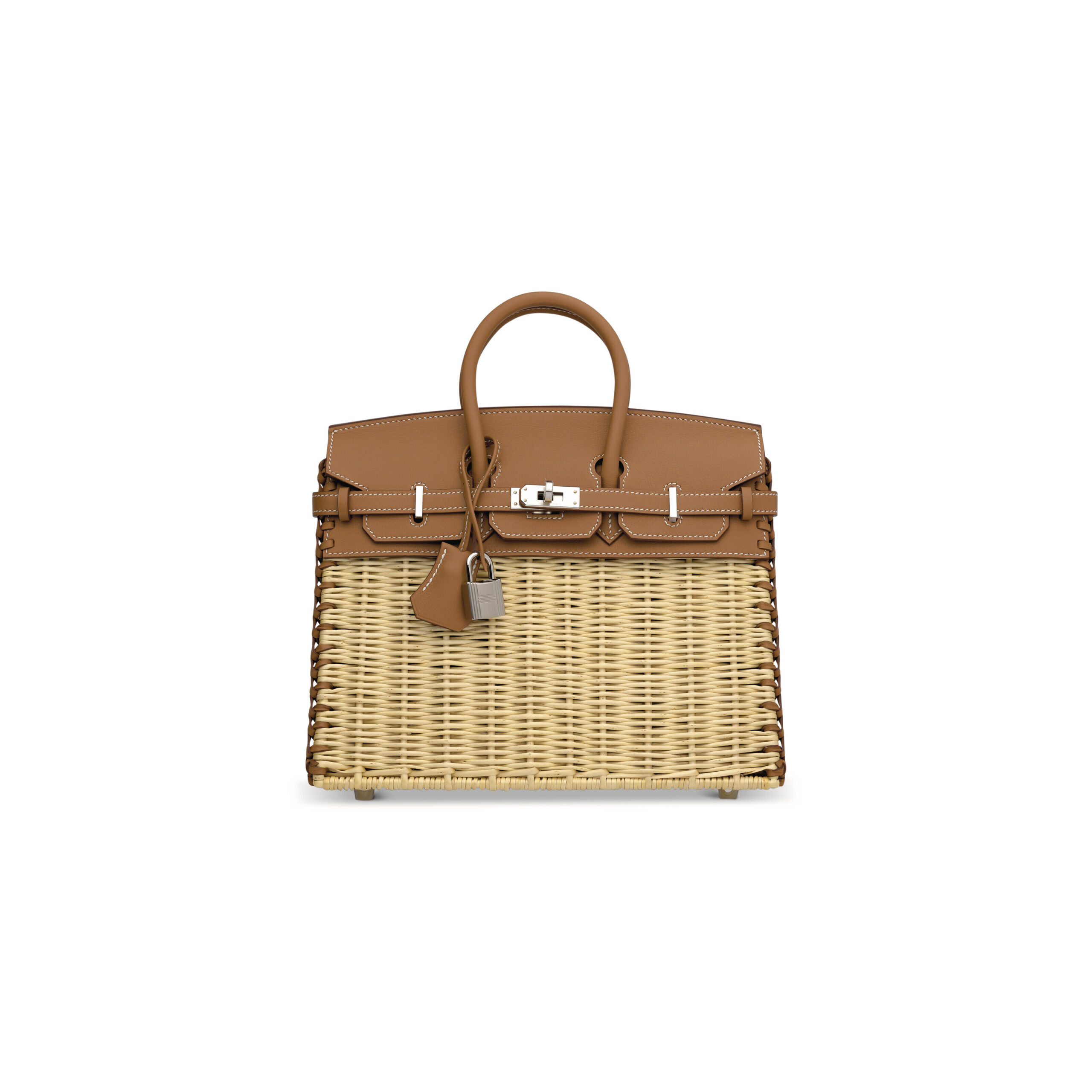 A LIMITED EDITION GOLD SWIFT LEATHER & OSIER PICNIC BIRKIN 25 WITH PALLADIUM HARDWARE 1 A LIMITED EDITION GOLD SWIFT LEATHER & OSIER PICNIC BIRKIN 25 WITH PALLADIUM HARDWARE
