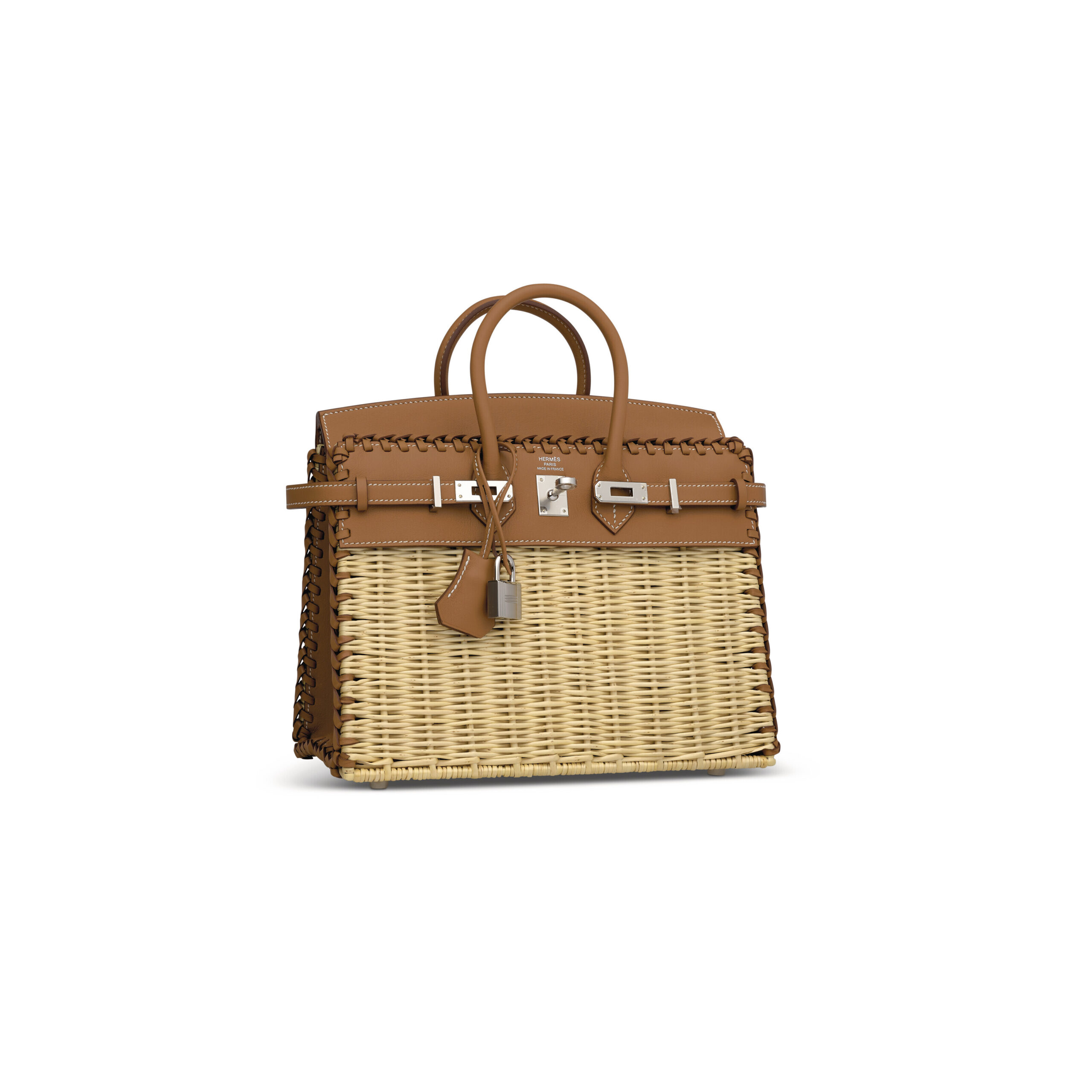 A LIMITED EDITION GOLD SWIFT LEATHER & OSIER PICNIC BIRKIN 25 WITH PALLADIUM HARDWARE 3 A LIMITED EDITION GOLD SWIFT LEATHER & OSIER PICNIC BIRKIN 25 WITH PALLADIUM HARDWARE - Image 3