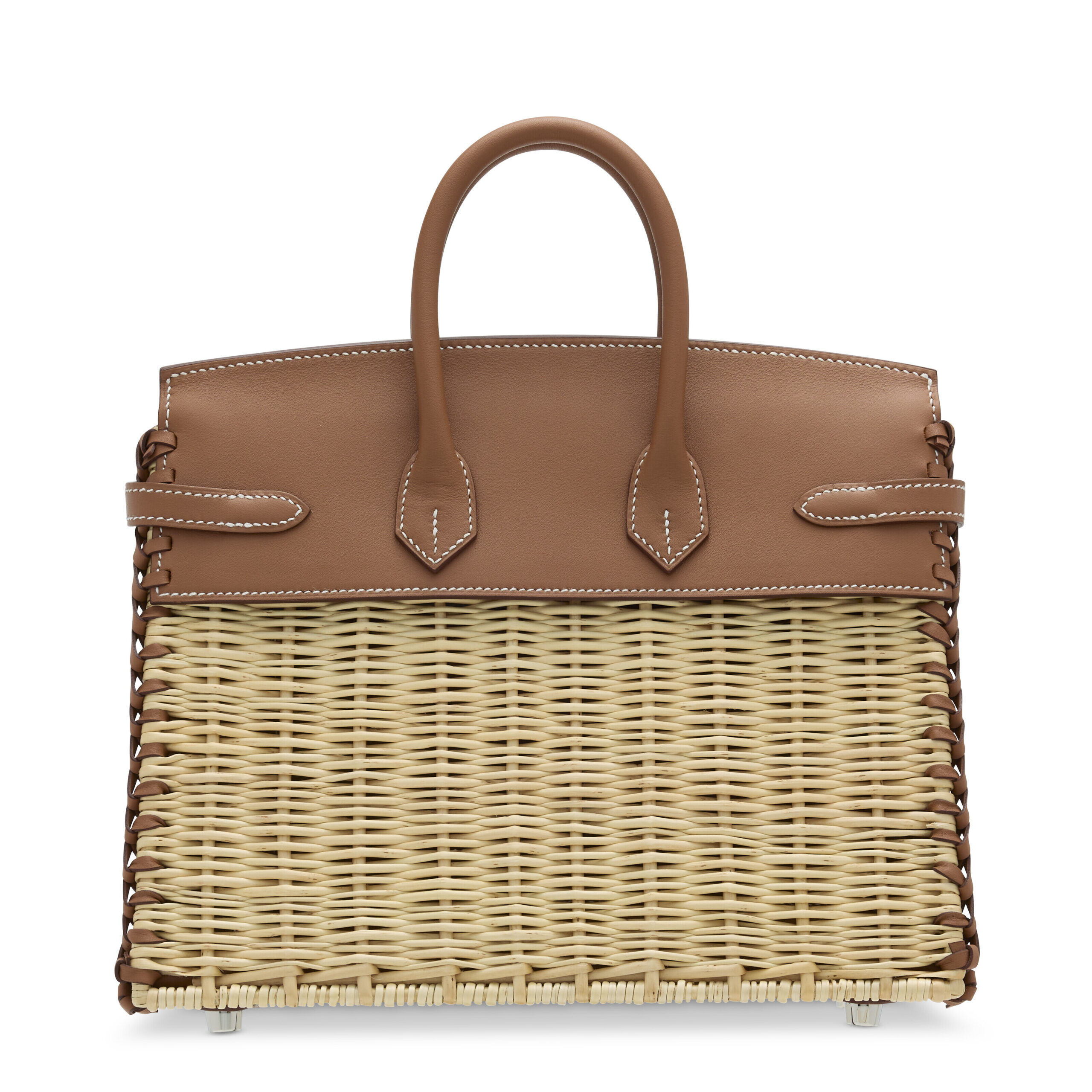 A LIMITED EDITION GOLD SWIFT LEATHER & OSIER PICNIC BIRKIN 25 WITH PALLADIUM HARDWARE 4 A LIMITED EDITION GOLD SWIFT LEATHER & OSIER PICNIC BIRKIN 25 WITH PALLADIUM HARDWARE - Image 4