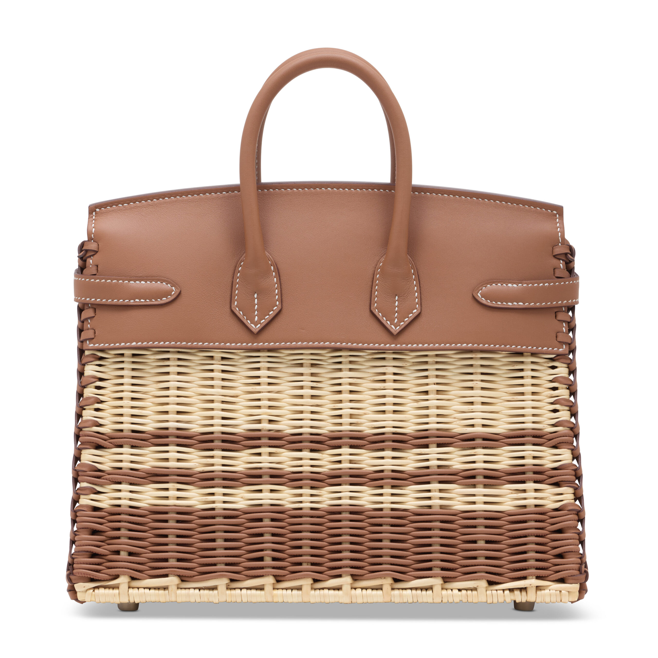 A LIMITED EDITION GOLD SWIFT LEATHER & OSIER STRIPE PICNIC BIRKIN 25 WITH PALLADIUM HARDWARE 4 A LIMITED EDITION GOLD SWIFT LEATHER & OSIER STRIPE PICNIC BIRKIN 25 WITH PALLADIUM HARDWARE - Image 4