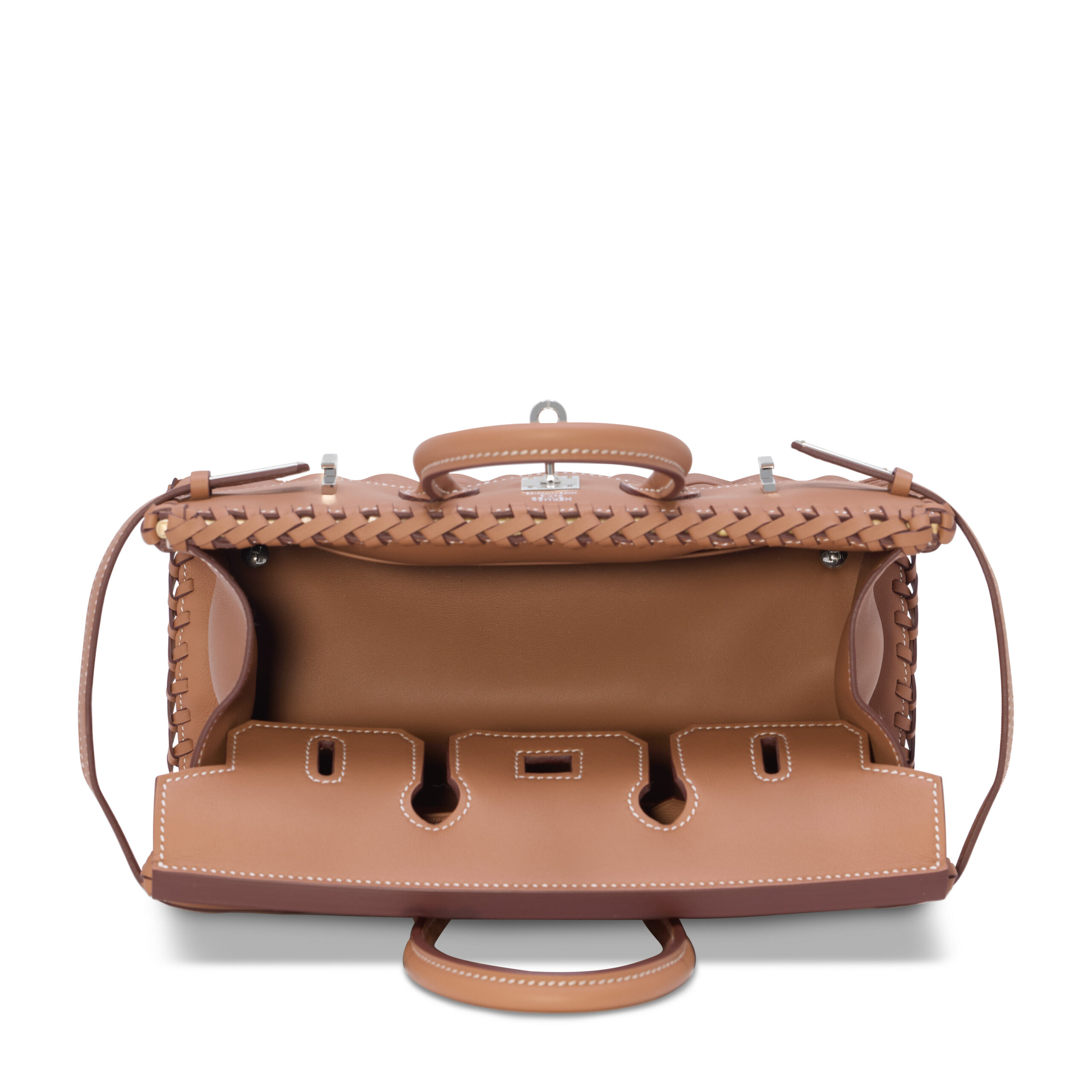 A LIMITED EDITION GOLD SWIFT LEATHER & OSIER STRIPE PICNIC BIRKIN 25 WITH PALLADIUM HARDWARE 6 A LIMITED EDITION GOLD SWIFT LEATHER & OSIER STRIPE PICNIC BIRKIN 25 WITH PALLADIUM HARDWARE - Image 6