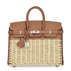 A LIMITED EDITION GOLD SWIFT LEATHER & WICKER PICNIC BIRKIN 25 WITH PALLADIUM HARDWARE
