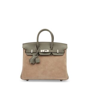 A LIMITED EDITION GRIS MEYER SWIFT LEATHER & GRIS CAILLOU VEAU DOBLIS GRIZZLY BIRKIN 25 WITH PALLADIUM HARDWARE (1)