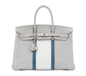 A LIMITED EDITION GRIS PERLE, WHITE CLÉMENCE LEATHER & MYKONOS LIZARD CLUB BIRKIN 35 WITH PALLADIUM HARDWARE