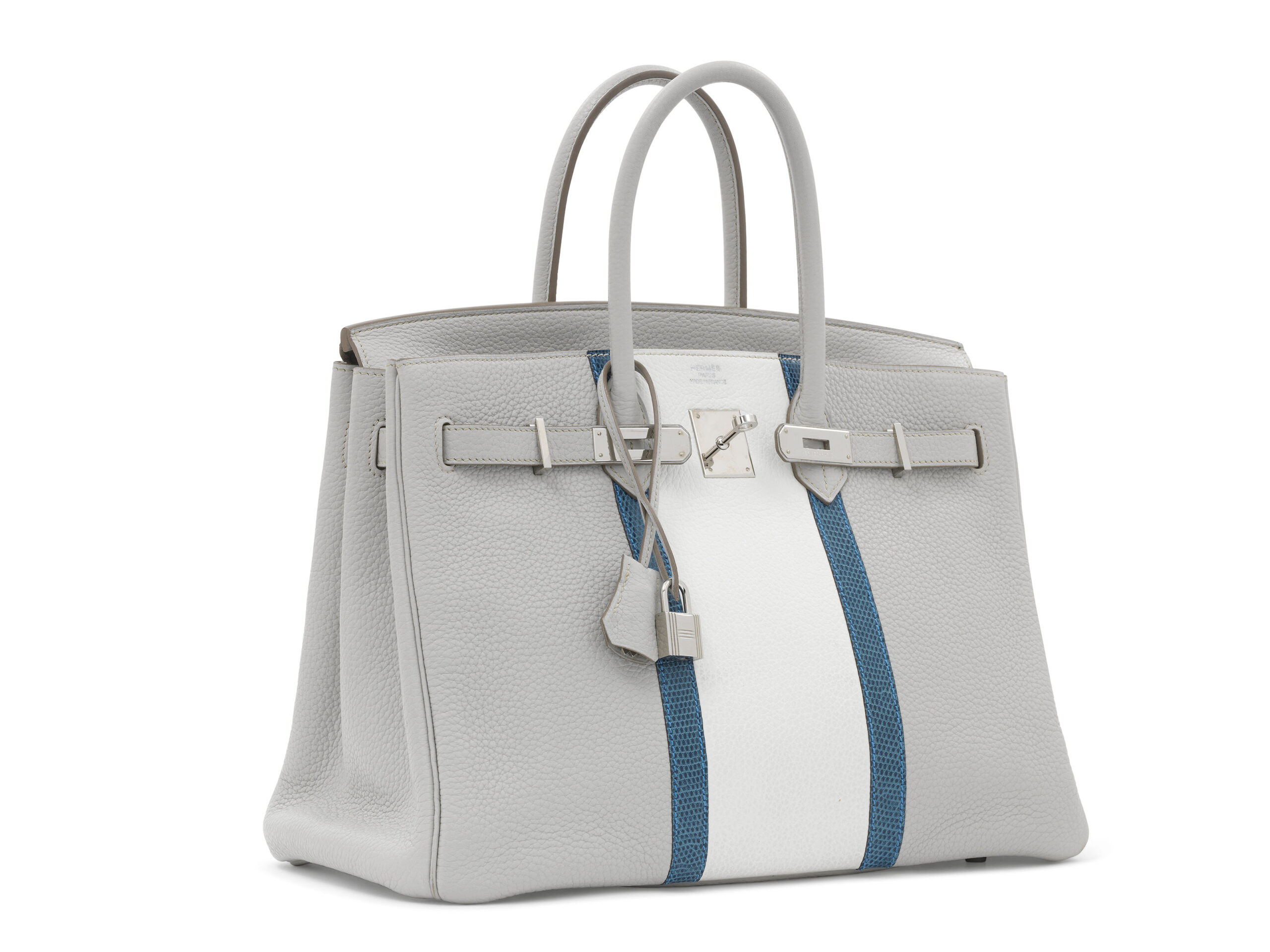 A LIMITED EDITION GRIS PERLE, WHITE CLÉMENCE LEATHER & MYKONOS LIZARD CLUB BIRKIN 35 WITH PALLADIUM HARDWARE 4 A LIMITED EDITION GRIS PERLE, WHITE CLÉMENCE LEATHER & MYKONOS LIZARD CLUB BIRKIN 35 WITH PALLADIUM HARDWARE - Image 4