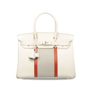 A LIMITED EDITION GRIS PERLE, WHITE CLÉMENCE LEATHER & SANGUINE LIZARD CLUB BIRKIN 30 WITH PALLADIUM HARDWARE