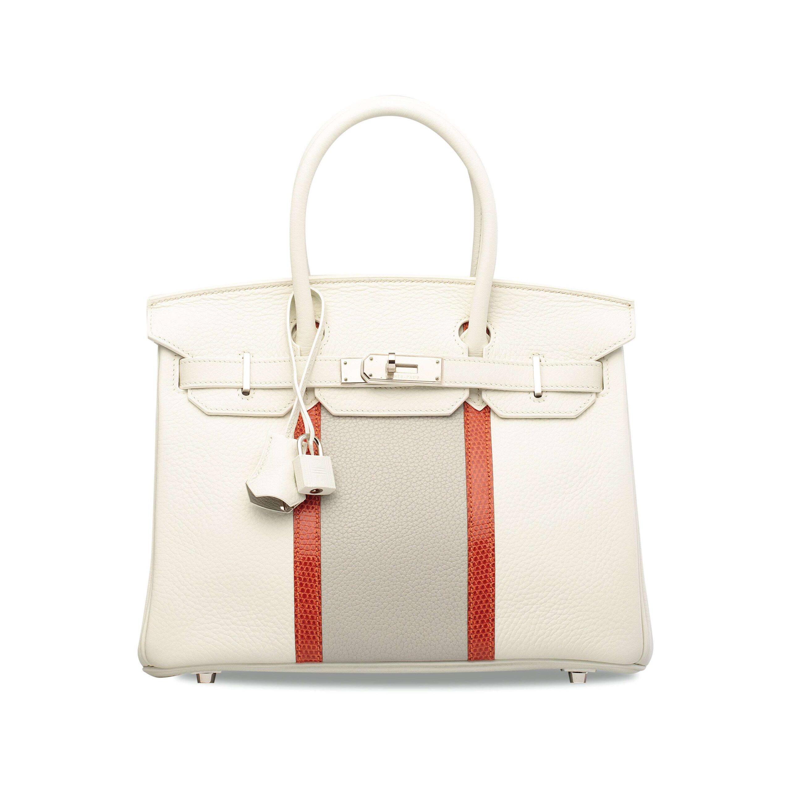 A LIMITED EDITION GRIS PERLE, WHITE CLÉMENCE LEATHER & SANGUINE LIZARD CLUB BIRKIN 30 WITH PALLADIUM HARDWARE 1 A LIMITED EDITION GRIS PERLE, WHITE CLÉMENCE LEATHER & SANGUINE LIZARD CLUB BIRKIN 30 WITH PALLADIUM HARDWARE