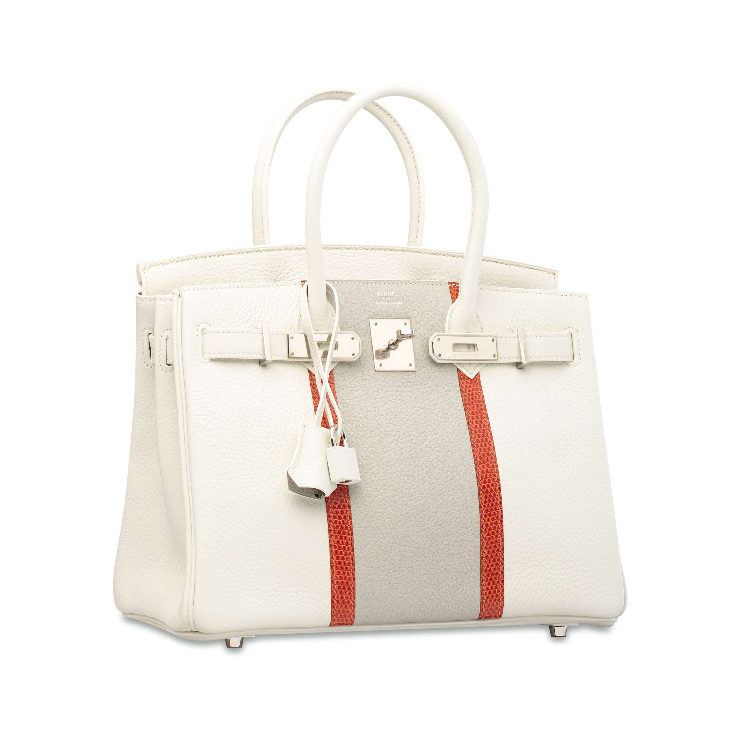 A LIMITED EDITION GRIS PERLE, WHITE CLÉMENCE LEATHER & SANGUINE LIZARD CLUB BIRKIN 30 WITH PALLADIUM HARDWARE 2 A LIMITED EDITION GRIS PERLE, WHITE CLÉMENCE LEATHER & SANGUINE LIZARD CLUB BIRKIN 30 WITH PALLADIUM HARDWARE - Image 2