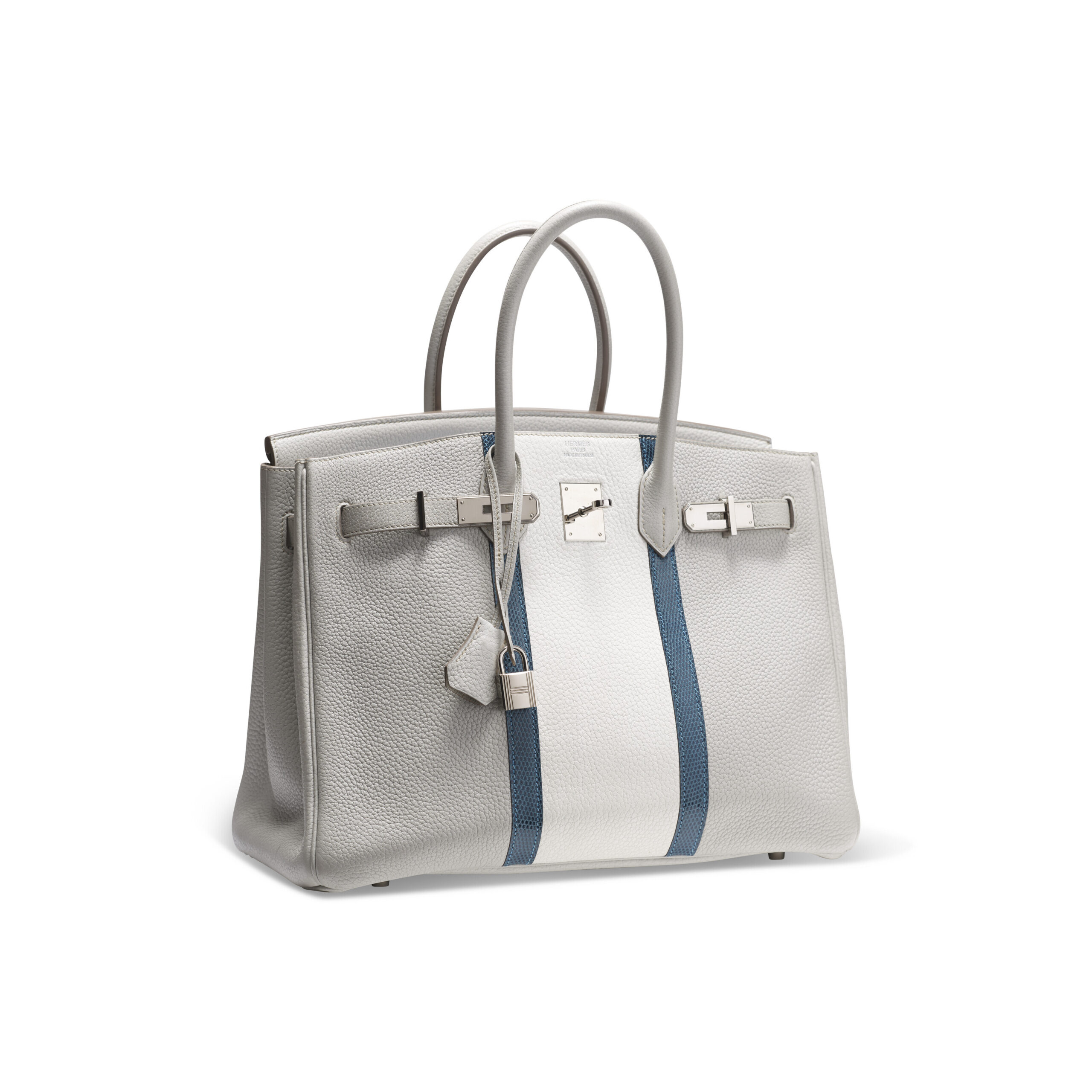 A LIMITED EDITION GRIS PERLE & WHITE CLÉMENCE LEATHER & SHINY MYKONOS NILOTICUS LIZARD CLUB BIRKIN 35 WITH PALLADIUM HARDWARE 2 A LIMITED EDITION GRIS PERLE & WHITE CLÉMENCE LEATHER & SHINY MYKONOS NILOTICUS LIZARD CLUB BIRKIN 35 WITH PALLADIUM HARDWARE - Image 2