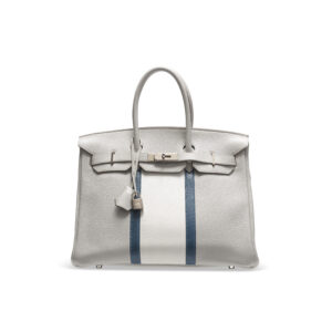 A LIMITED EDITION GRIS PERLE & WHITE CLÉMENCE LEATHER & SHINY MYKONOS NILOTICUS LIZARD CLUB BIRKIN 35 WITH PALLADIUM HARDWARE