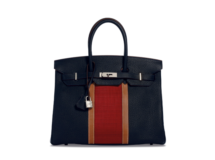 A LIMITED EDITION INDIGO FJORD, FAUVE BARÉNIA LEATHER & ROUGE H CRINOLINE CLUB BIRKIN 35 WITH PALLADIUM HARDWARE 1 A LIMITED EDITION INDIGO FJORD, FAUVE BARÉNIA LEATHER & ROUGE H CRINOLINE CLUB BIRKIN 35 WITH PALLADIUM HARDWARE