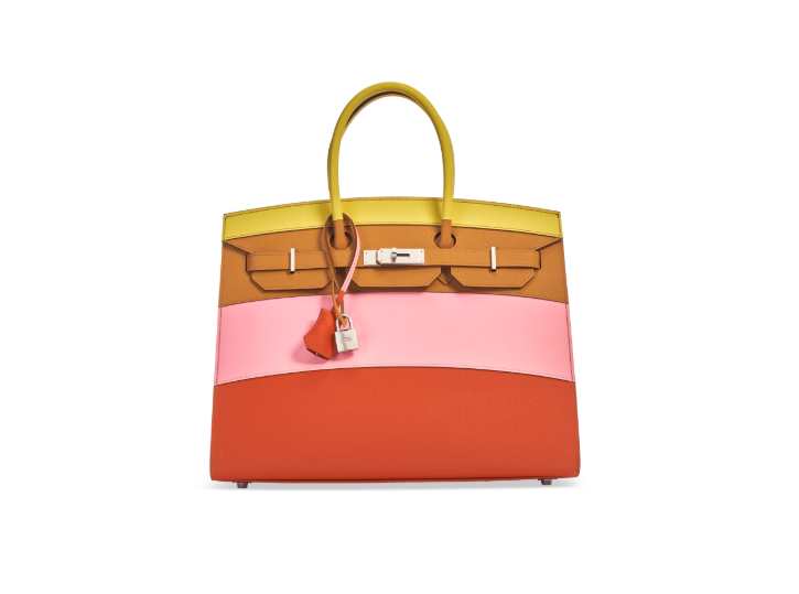 A LIMITED EDITION LIME, SESAME, ROSE CONFETTI & TERRE BATTUE EPSOM LEATHER SUNRISE RAINBOW SELLIER BIRKIN 35 WITH PALLADIUM HARDWARE 1 A LIMITED EDITION LIME, SESAME, ROSE CONFETTI & TERRE BATTUE EPSOM LEATHER SUNRISE RAINBOW SELLIER BIRKIN 35 WITH PALLADIUM HARDWARE