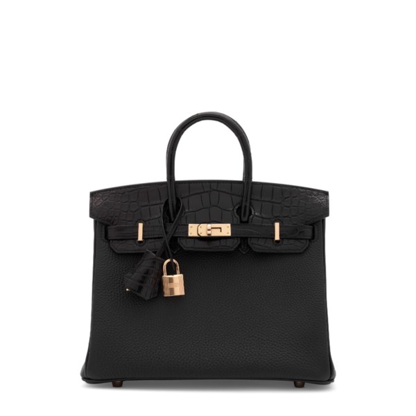 A LIMITED EDITION MATTE BLACK ALLIGATOR & TOGO LEATHER TOUCH BIRKIN 25 WITH ROSE GOLD HARDWARE 2 A LIMITED EDITION MATTE BLACK ALLIGATOR & TOGO LEATHER TOUCH BIRKIN 25 WITH ROSE GOLD HARDWARE - Image 2