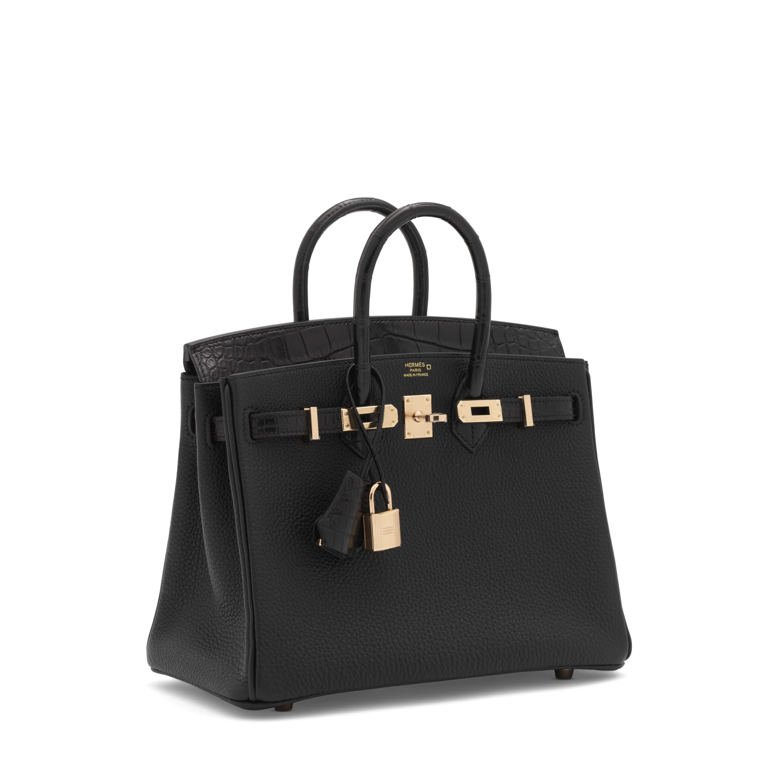 A LIMITED EDITION MATTE BLACK ALLIGATOR & TOGO LEATHER TOUCH BIRKIN 25 WITH ROSE GOLD HARDWARE 3 A LIMITED EDITION MATTE BLACK ALLIGATOR & TOGO LEATHER TOUCH BIRKIN 25 WITH ROSE GOLD HARDWARE - Image 3