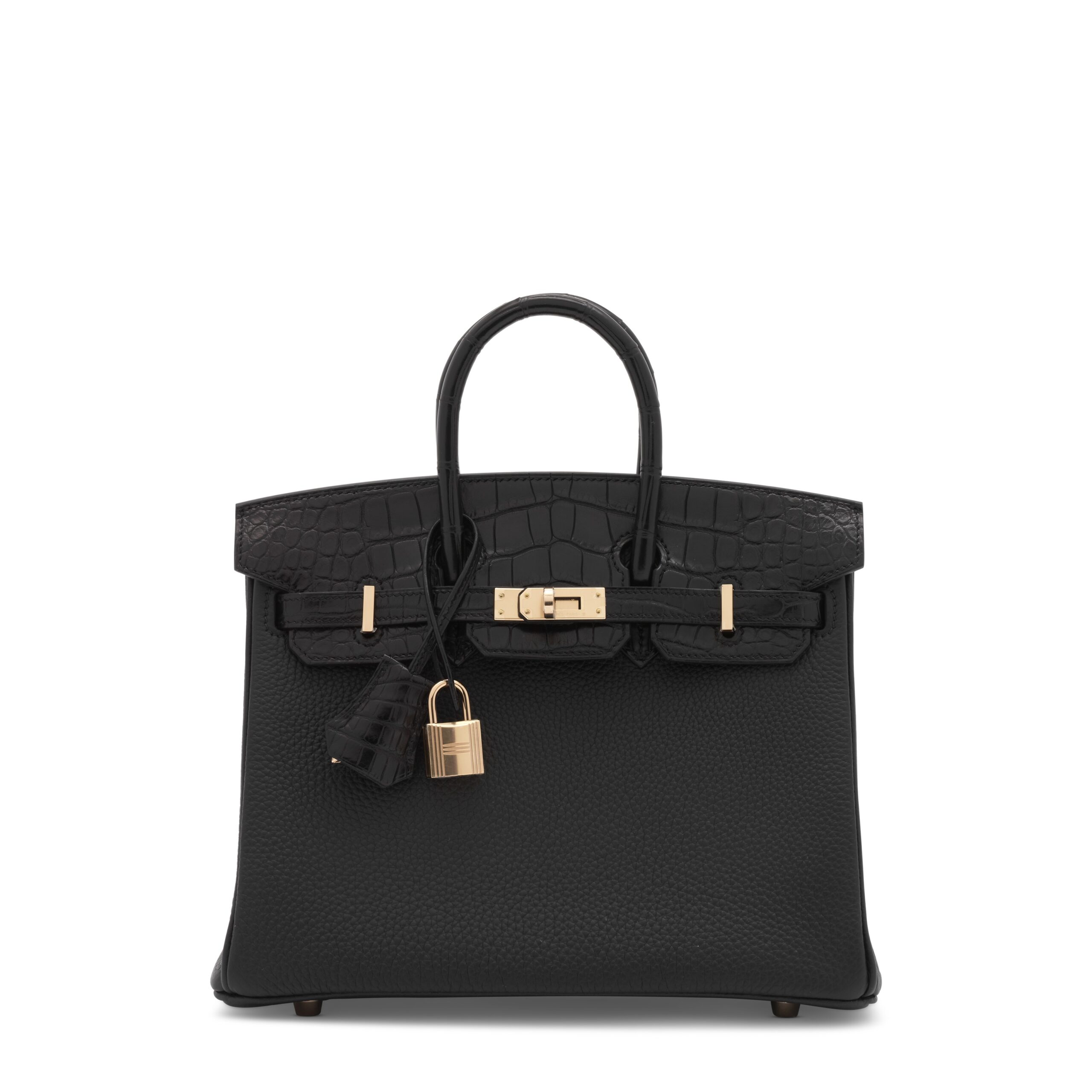 A LIMITED EDITION MATTE BLACK ALLIGATOR & TOGO LEATHER TOUCH BIRKIN 25 WITH ROSE GOLD HARDWARE 6 A LIMITED EDITION MATTE BLACK ALLIGATOR & TOGO LEATHER TOUCH BIRKIN 25 WITH ROSE GOLD HARDWARE - Image 6