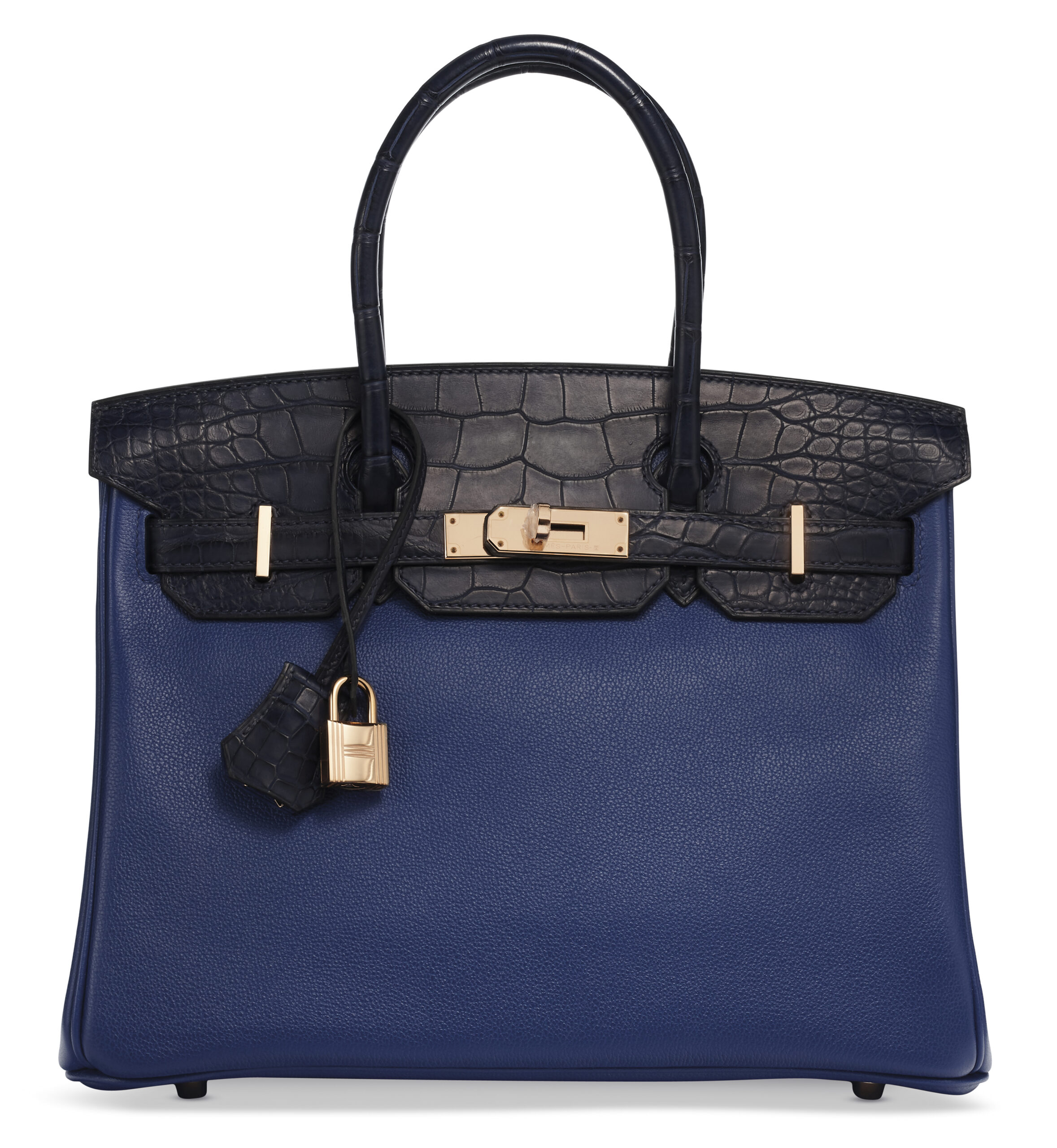 A LIMITED EDITION MATTE BLEU MARINE ALLIGATOR & BLEU SAPHIR NOVILLO LEATHER TOUCH BIRKIN 30 WITH ROSE GOLD HARDWARE 1 A LIMITED EDITION MATTE BLEU MARINE ALLIGATOR & BLEU SAPHIR NOVILLO LEATHER TOUCH BIRKIN 30 WITH ROSE GOLD HARDWARE