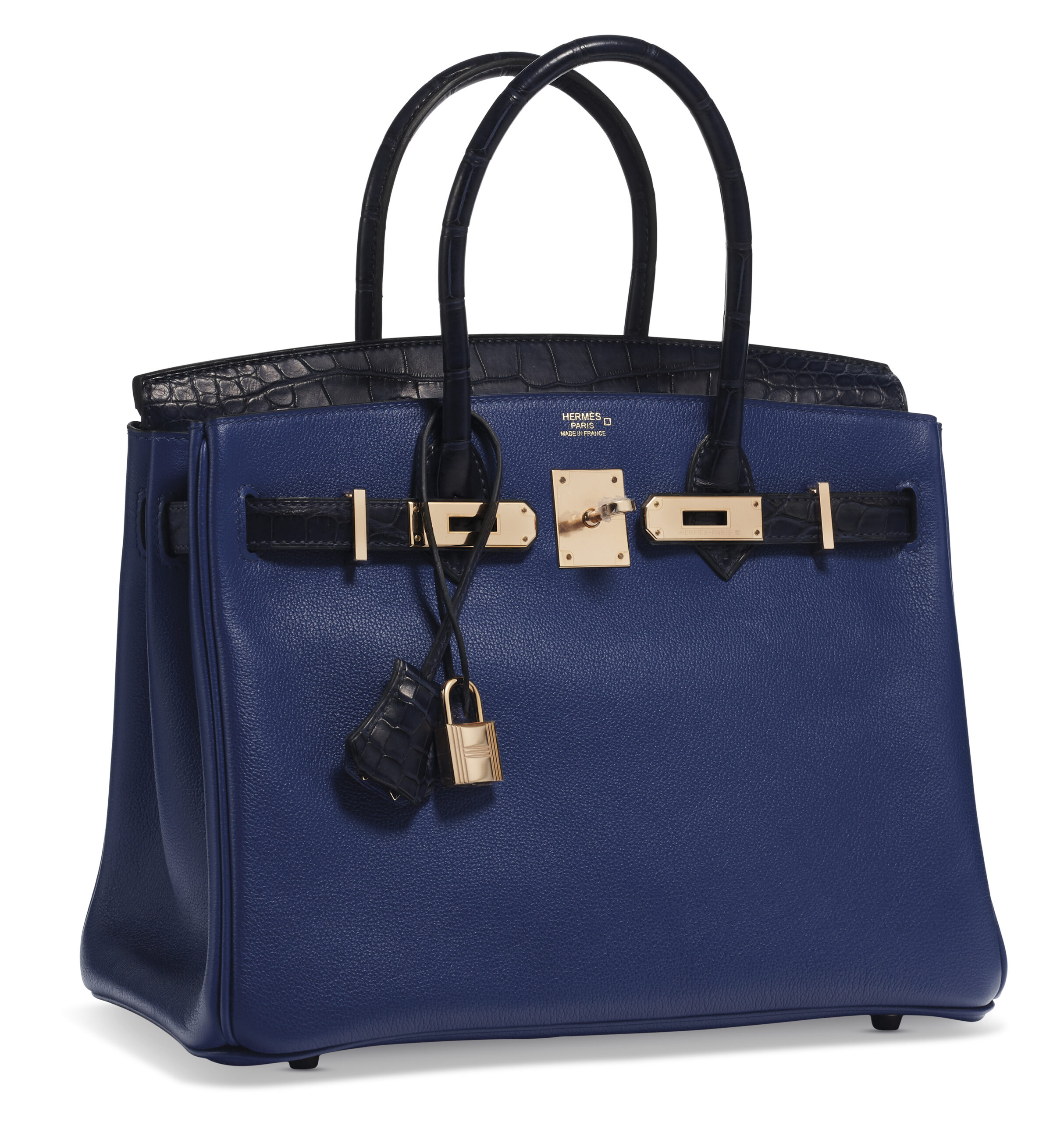 A LIMITED EDITION MATTE BLEU MARINE ALLIGATOR & BLEU SAPHIR NOVILLO LEATHER TOUCH BIRKIN 30 WITH ROSE GOLD HARDWARE 4 A LIMITED EDITION MATTE BLEU MARINE ALLIGATOR & BLEU SAPHIR NOVILLO LEATHER TOUCH BIRKIN 30 WITH ROSE GOLD HARDWARE - Image 4