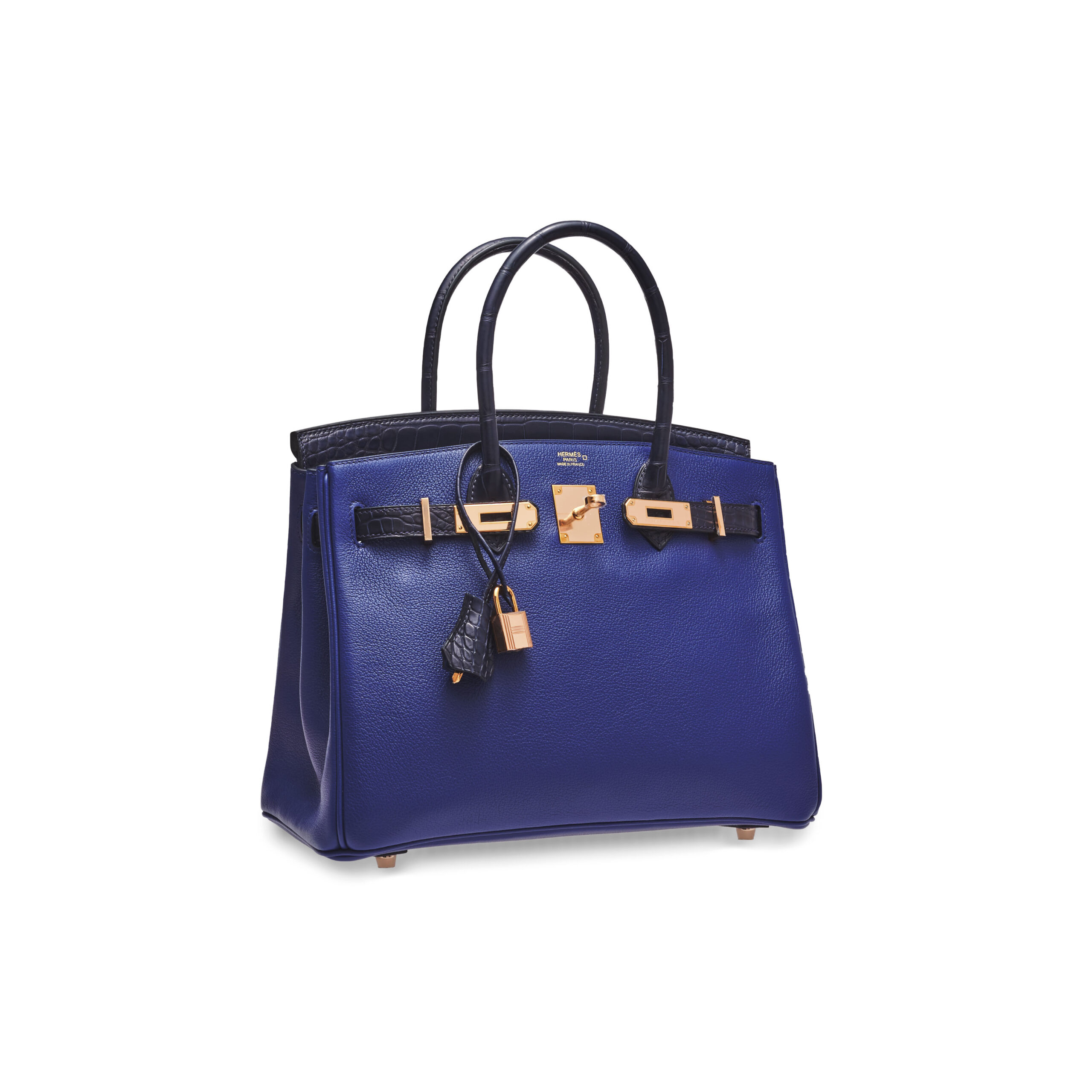 A LIMITED EDITION MATTE BLEU MARINE ALLIGATOR & BLEU SAPHIR NOVILLO LEATHER TOUCH BIRKIN 30 WITH ROSE GOLD HARDWARE 4 A LIMITED EDITION MATTE BLEU MARINE ALLIGATOR & BLEU SAPHIR NOVILLO LEATHER TOUCH BIRKIN 30 WITH ROSE GOLD HARDWARE - Image 4