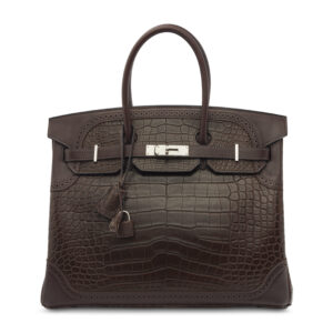 A LIMITED EDITION MATTE ÉBÈNE ALLIGATOR & SWIFT LEATHER GHILLIES BIRKIN 35 WITH PALLADIUM HARDWARE (2)