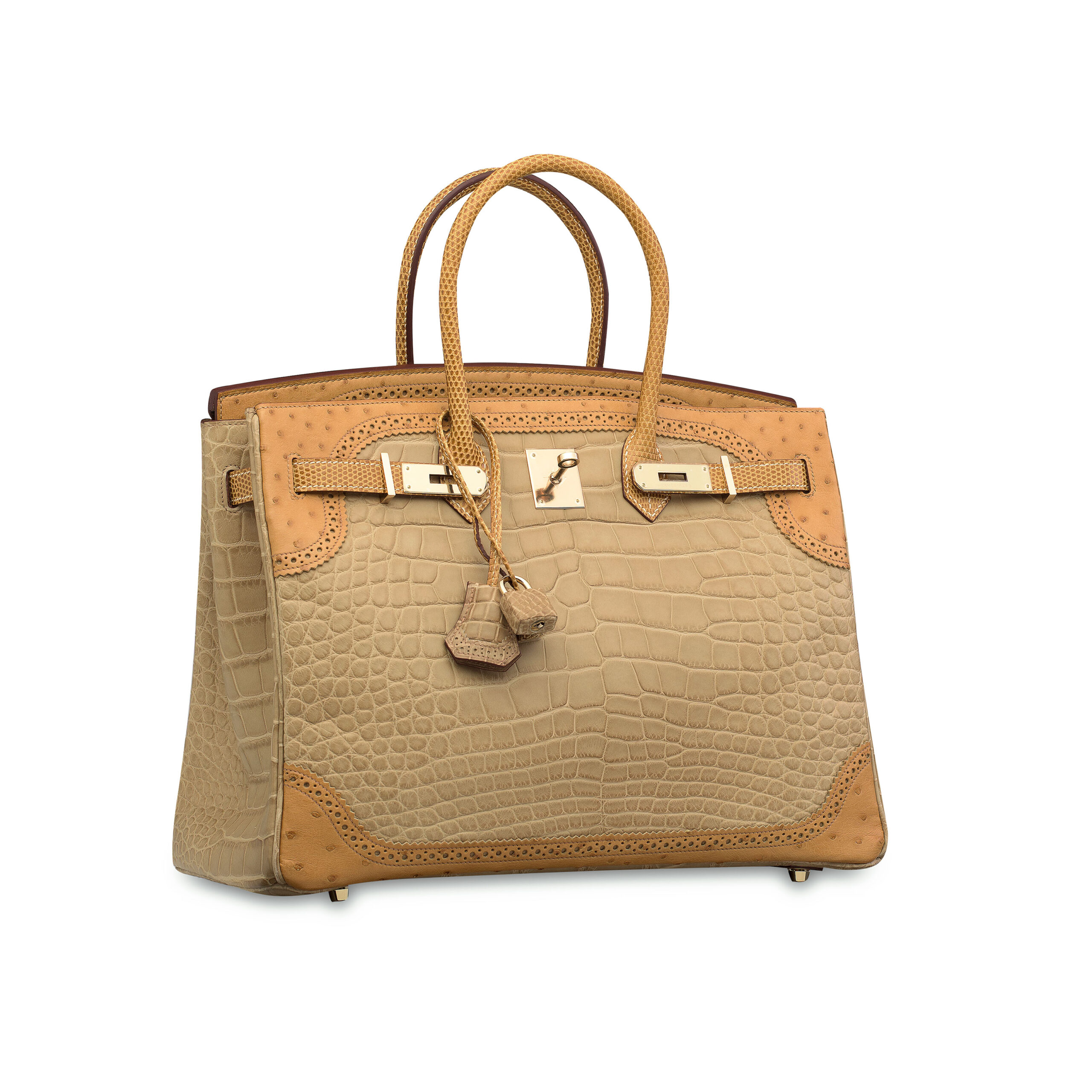 A LIMITED EDITION MATTE POUSSIÈRE ALLIGATOR, TABAC CAMEL OSTRICH & SÉSAME LIZARD GRAND MARIAGE BIRKIN 35 WITH PERMABRASS HARDWARE 3 A LIMITED EDITION MATTE POUSSIÈRE ALLIGATOR, TABAC CAMEL OSTRICH & SÉSAME LIZARD GRAND MARIAGE BIRKIN 35 WITH PERMABRASS HARDWARE - Image 3